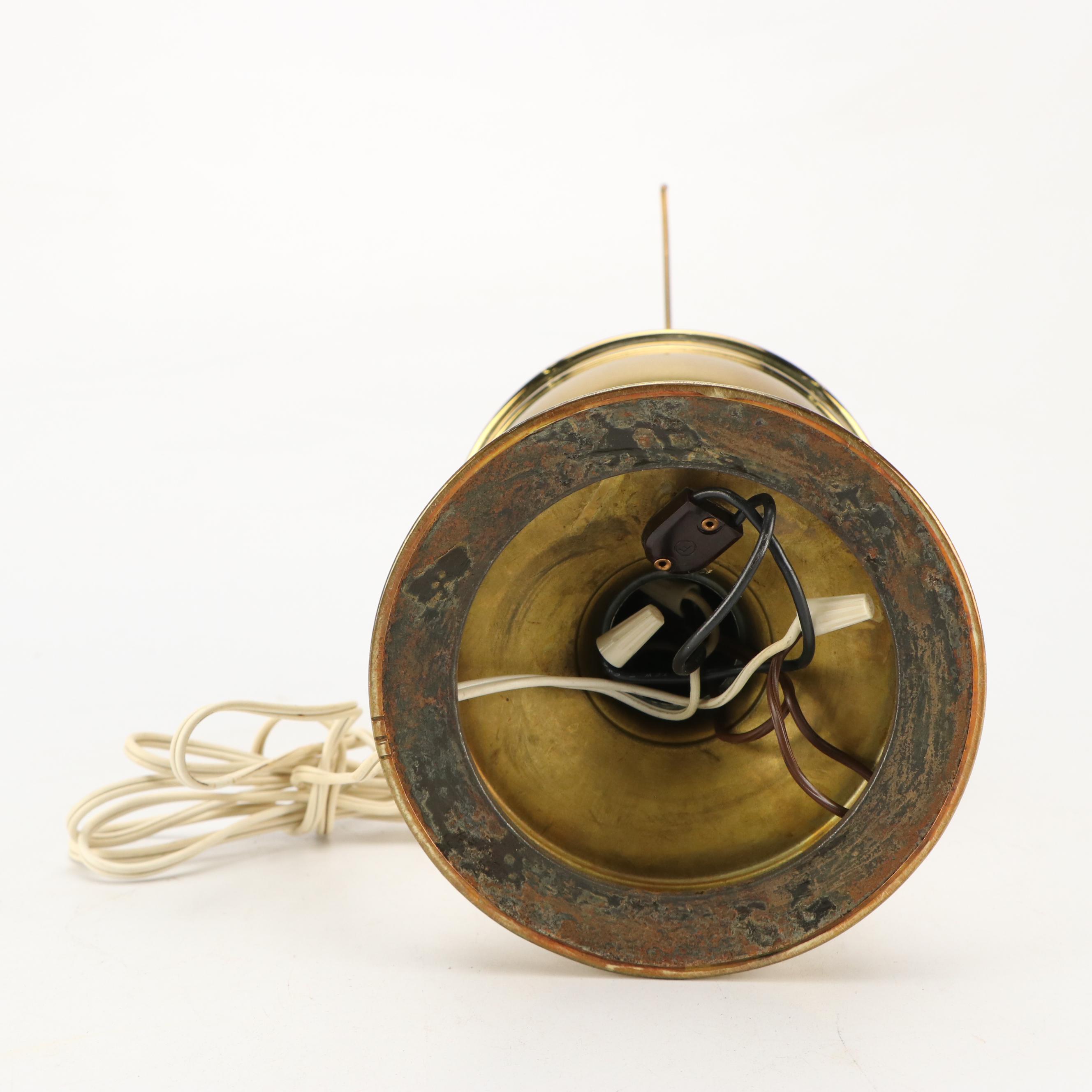 Victorian Brass Oil Parlor Lamp with Cased Green Glass Shade, Adapted Mid-20th C