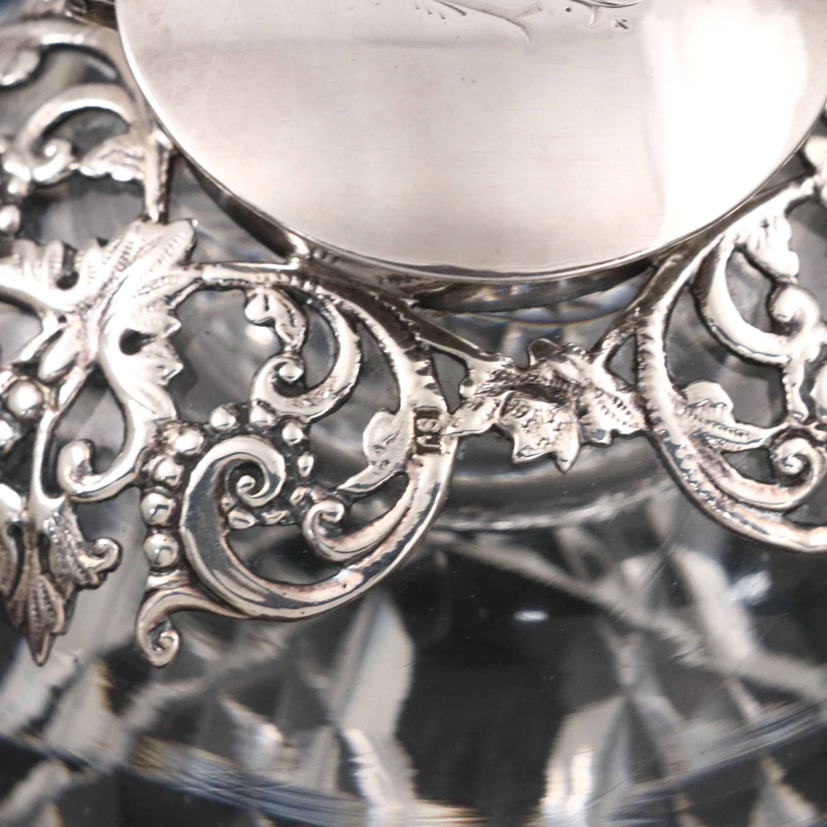 Samuel Jacob Monogrammed Glass and Sterling Silver Inkwell, 1899