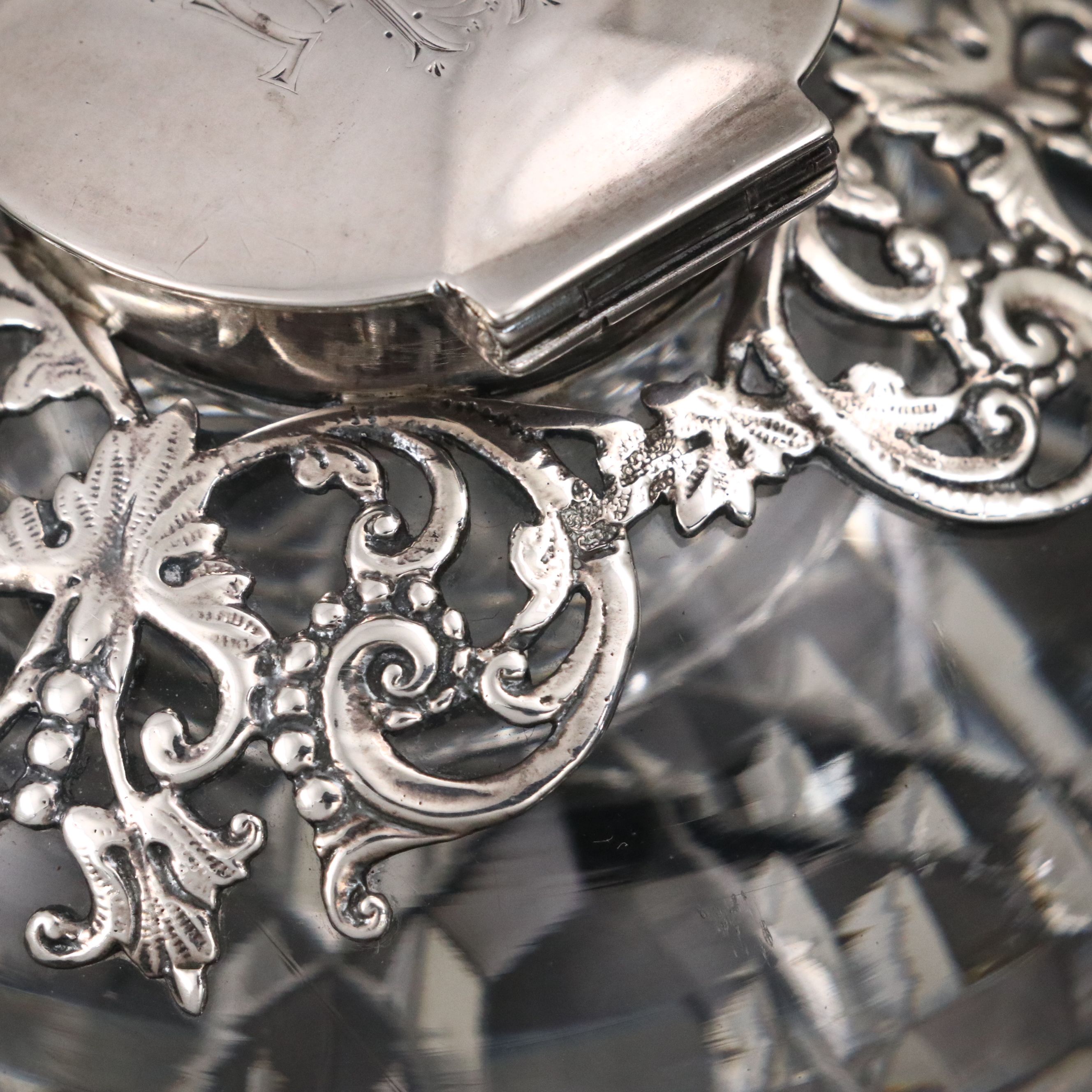 Samuel Jacob Monogrammed Glass and Sterling Silver Inkwell, 1899