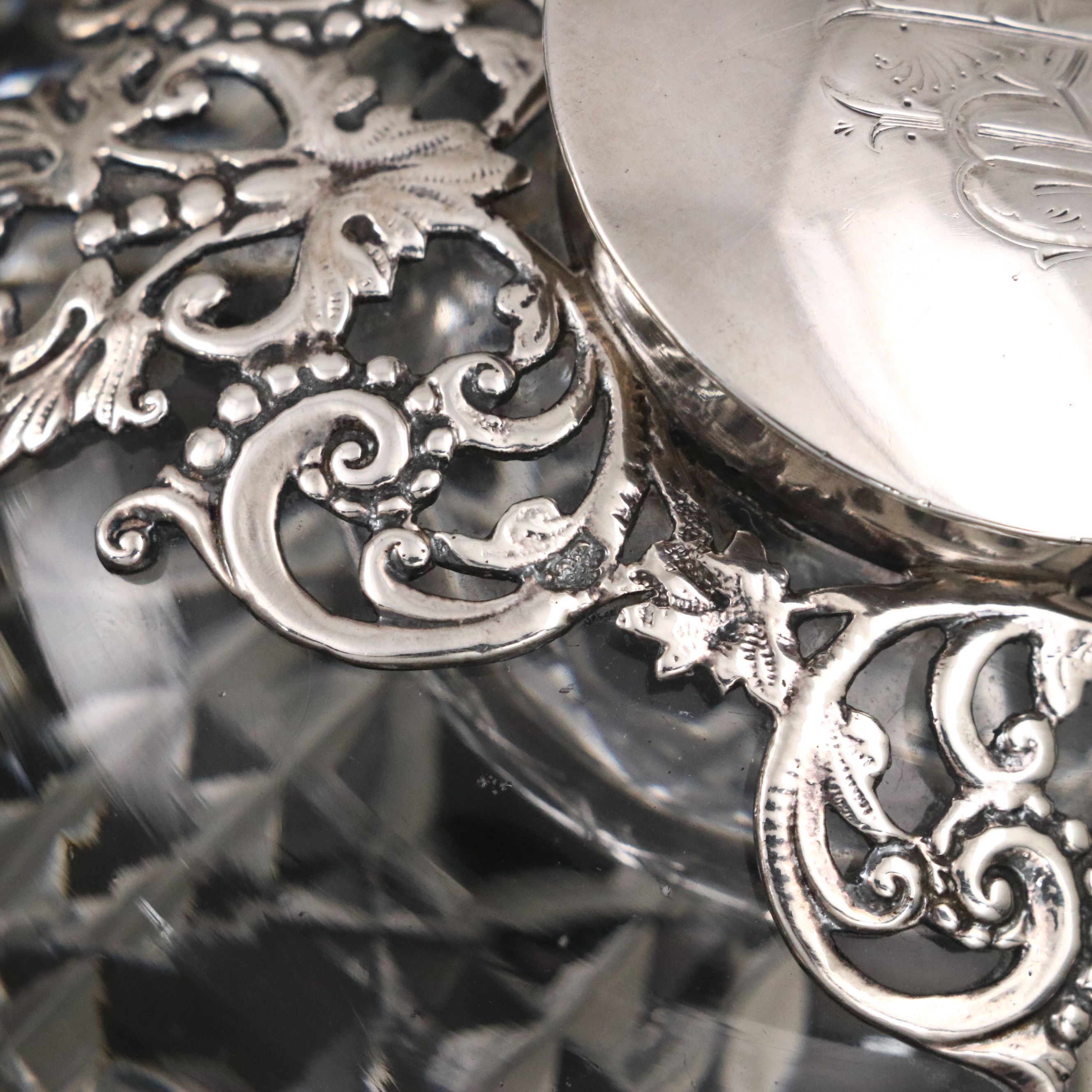 Samuel Jacob Monogrammed Glass and Sterling Silver Inkwell, 1899