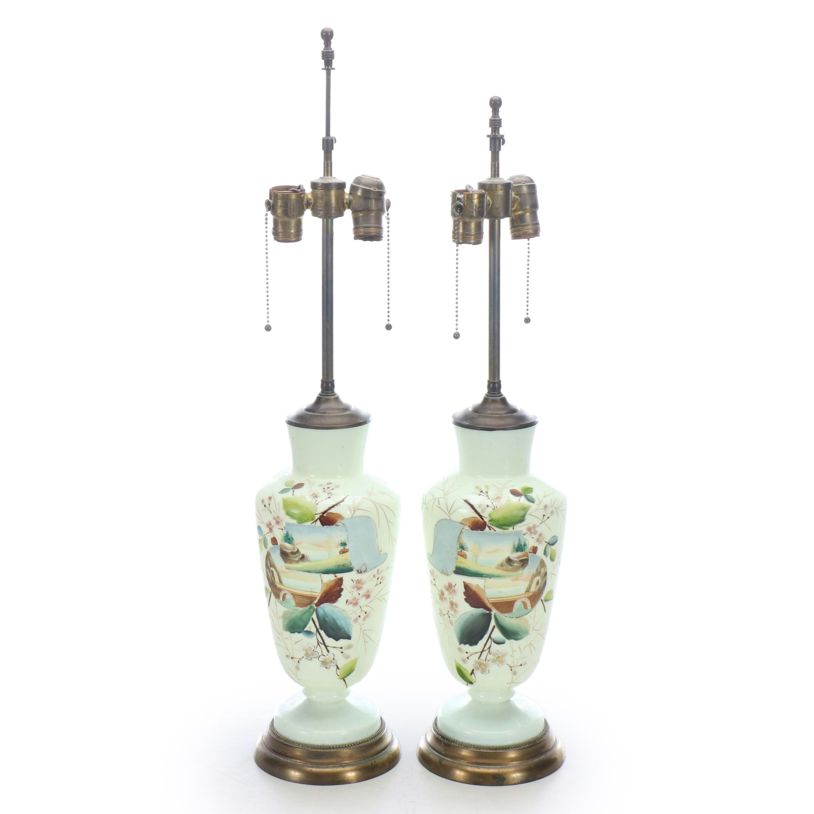Hand-Painted Opaline Glass Table Lamps