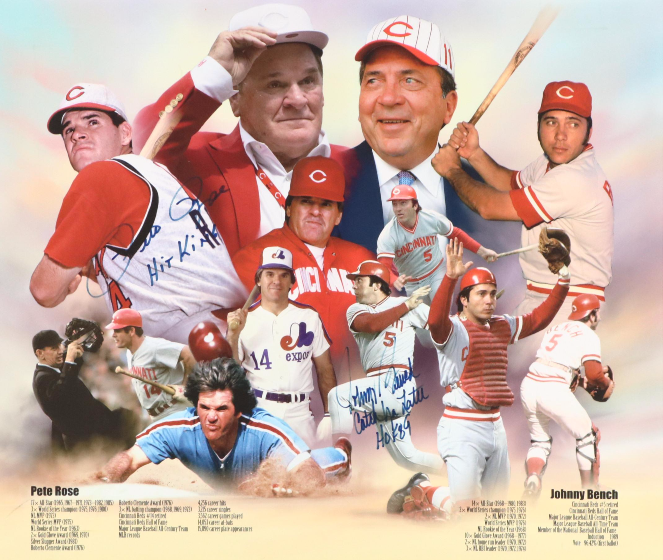 Johnny Bench and Pete Rose Signed Cincinnati Reds Canvas Print