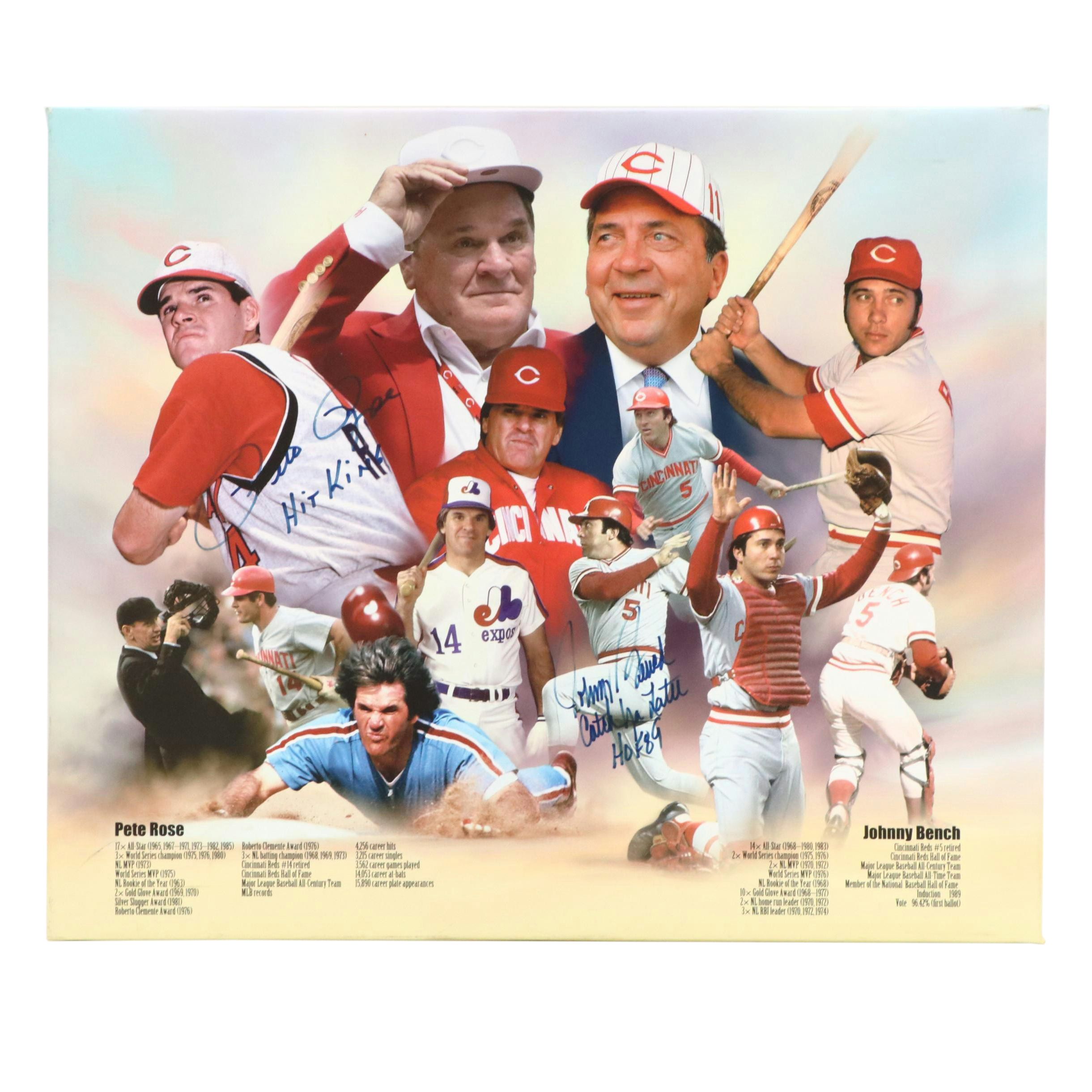 Johnny Bench and Pete Rose Signed Cincinnati Reds Canvas Print