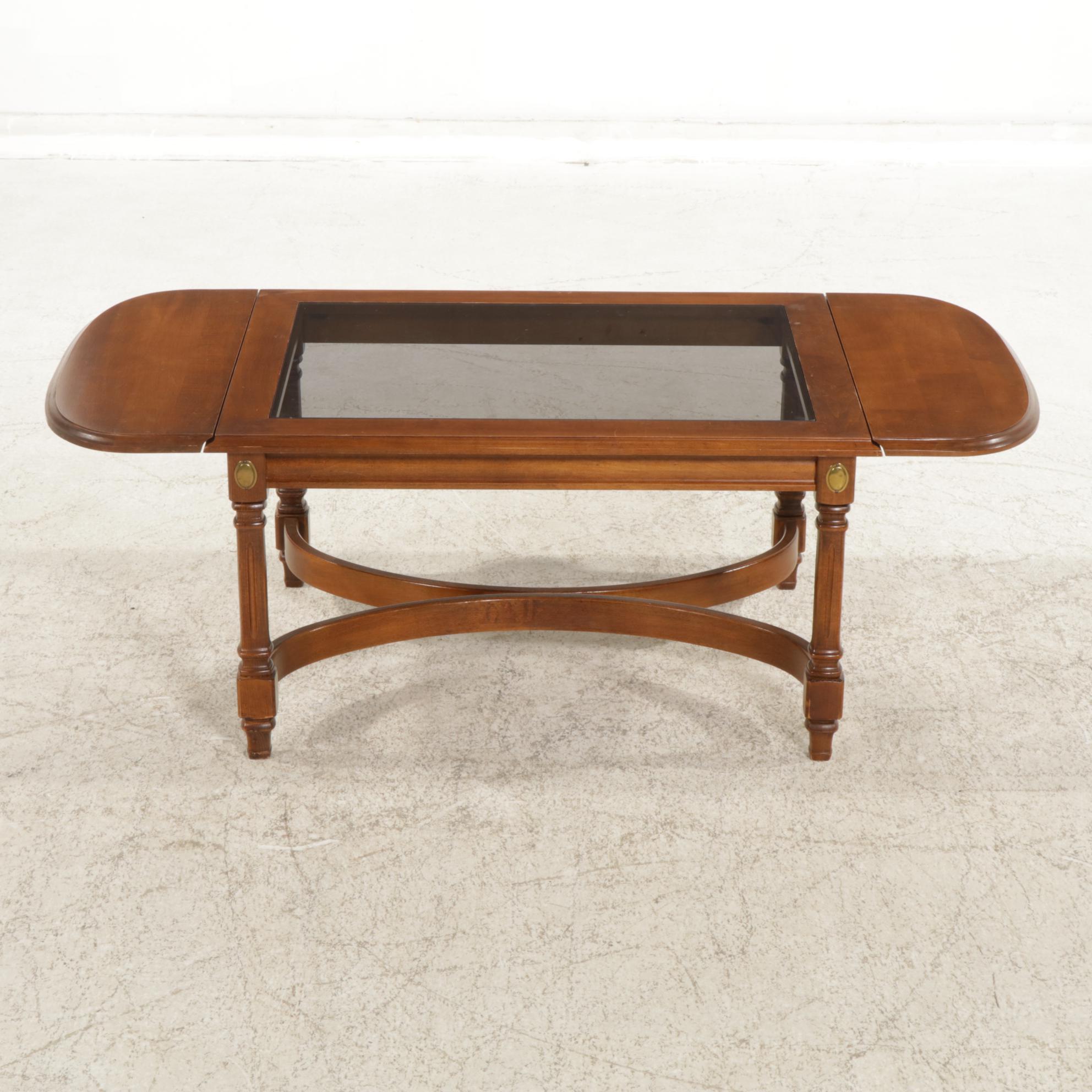 Glass Top Drop Leaf Coffee Table, Late 20th Century