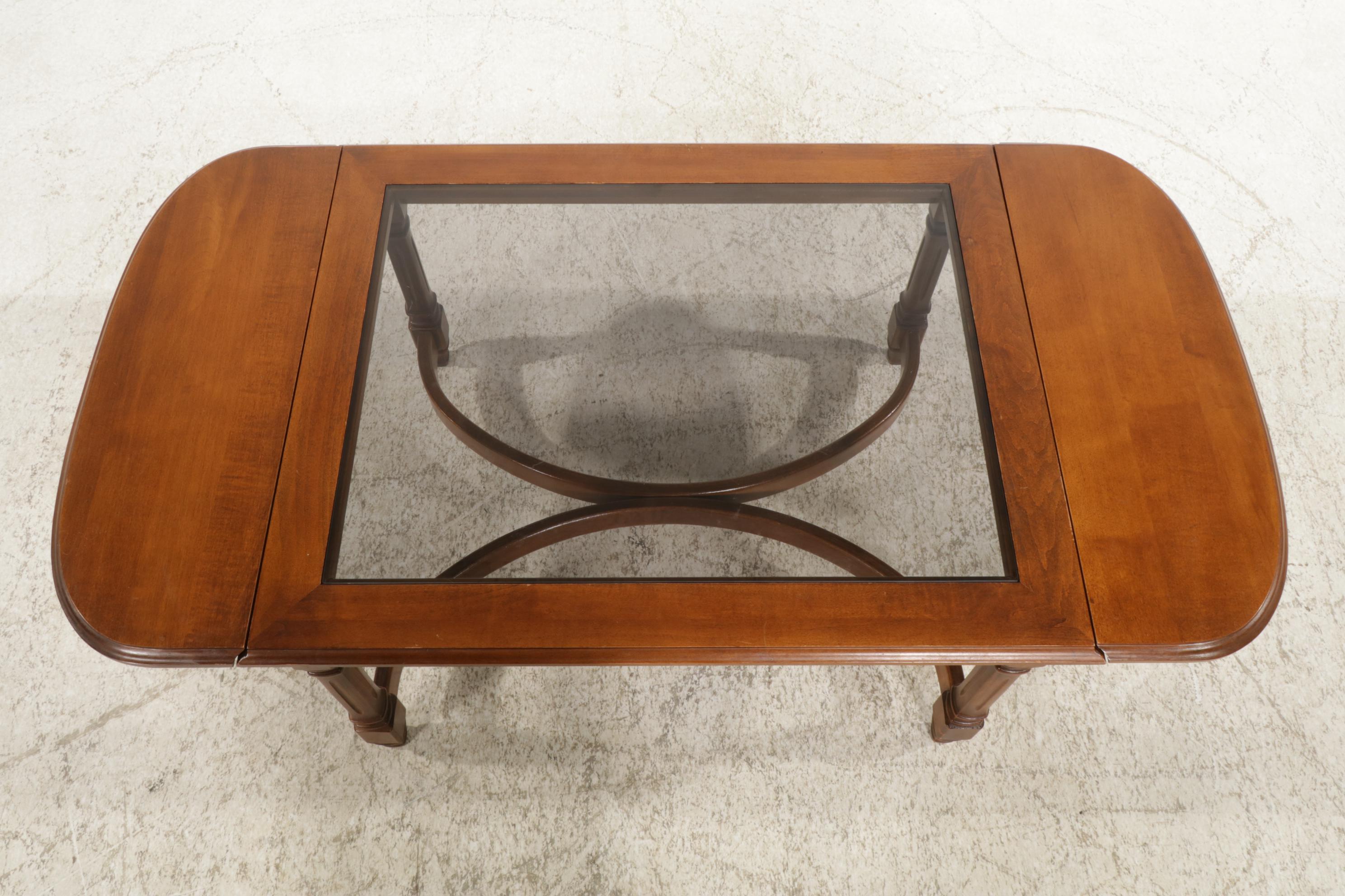 Glass Top Drop Leaf Coffee Table, Late 20th Century