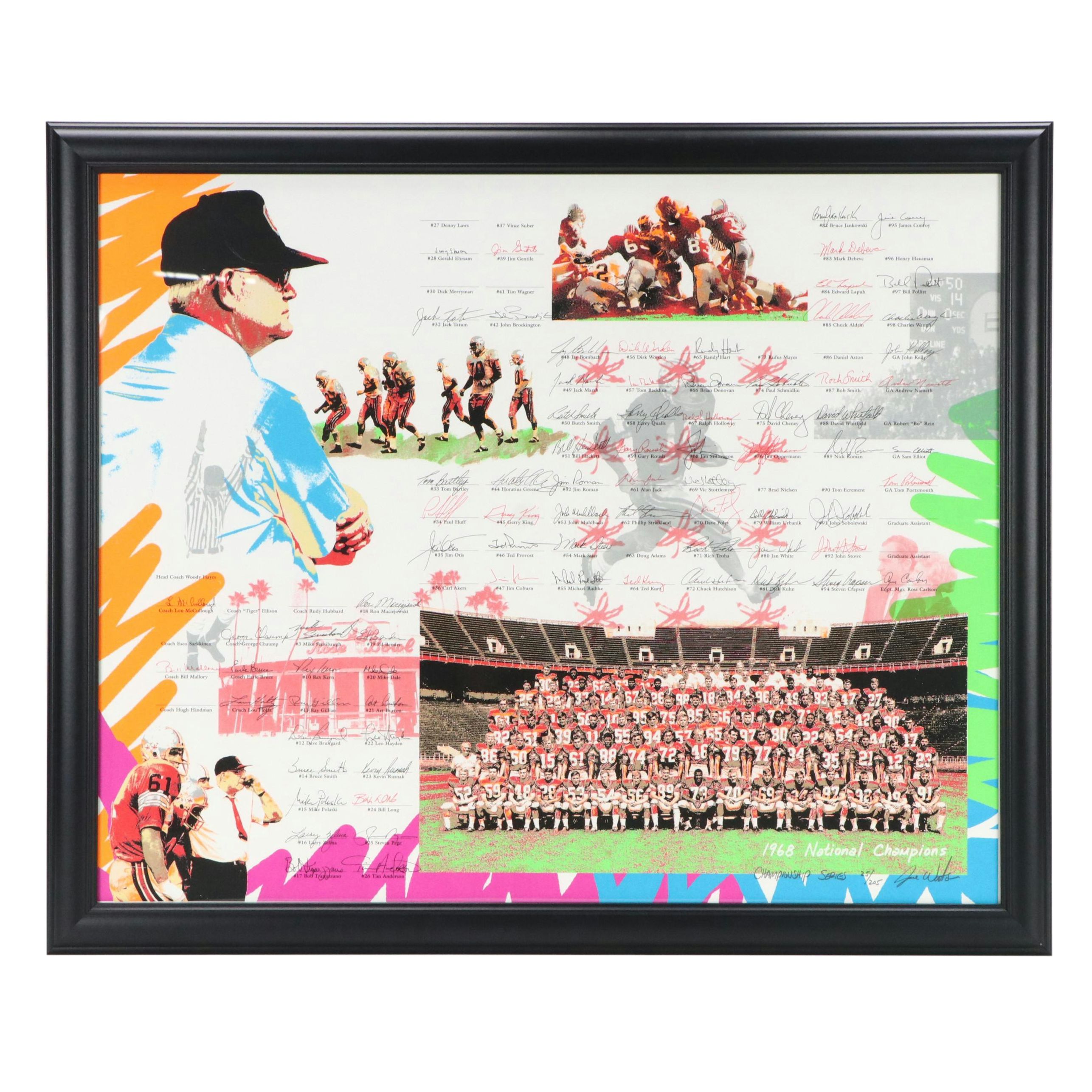 1968 Ohio State Buckeyes Football Team Signed Print with Jack Tatum and More