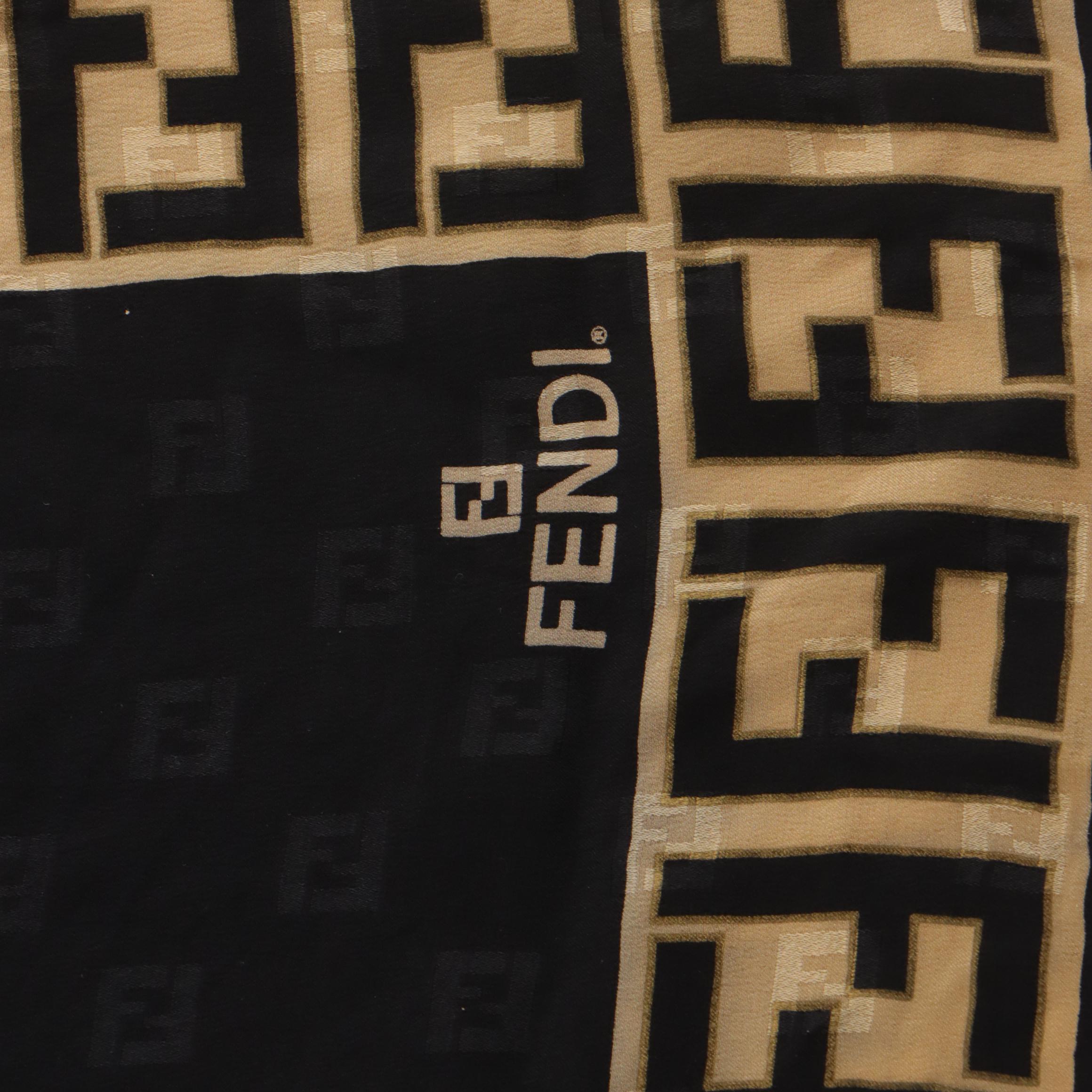 Fendi Zucca Boarder Scarf in Black Micro FF Silk Chiffon