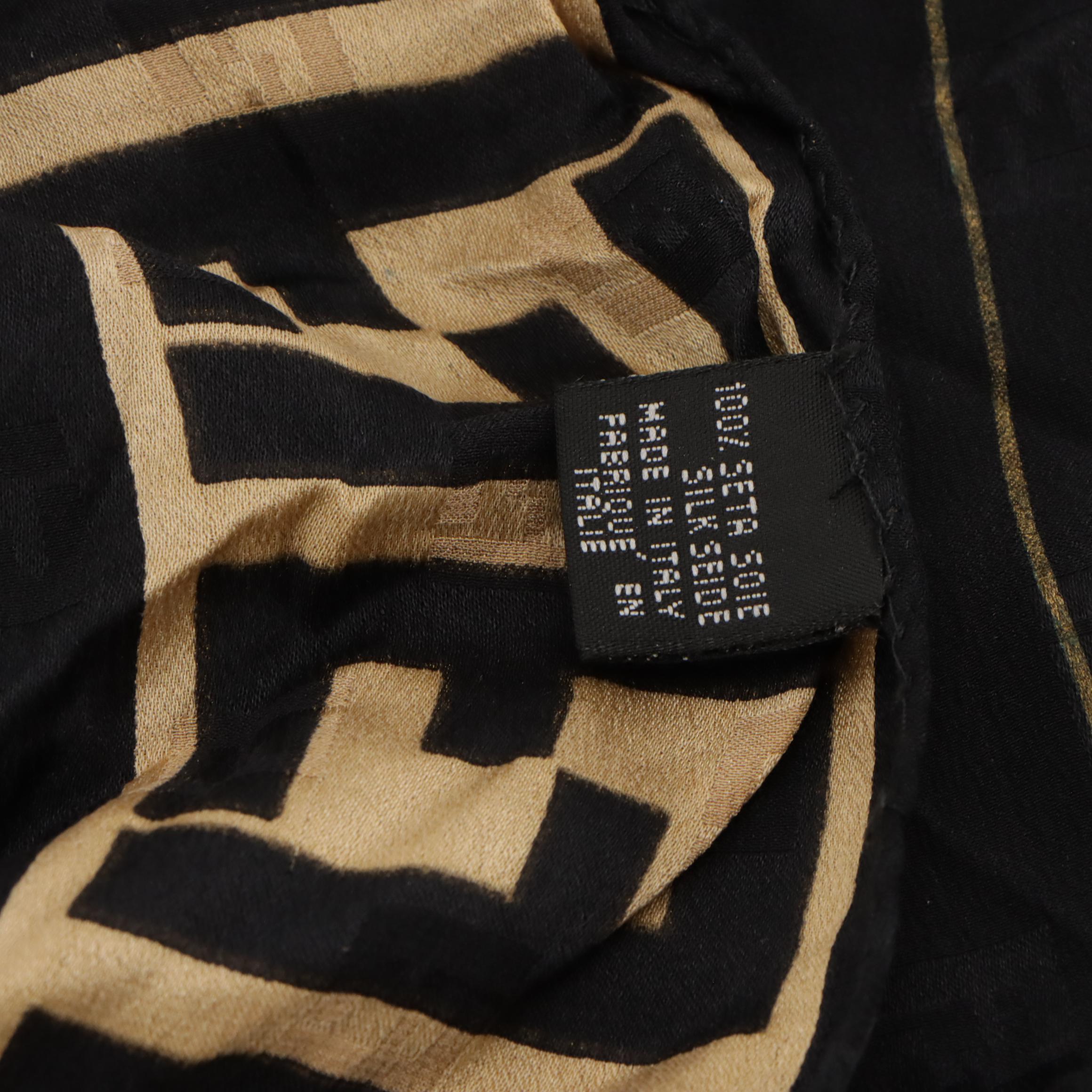 Fendi Zucca Boarder Scarf in Black Micro FF Silk Chiffon