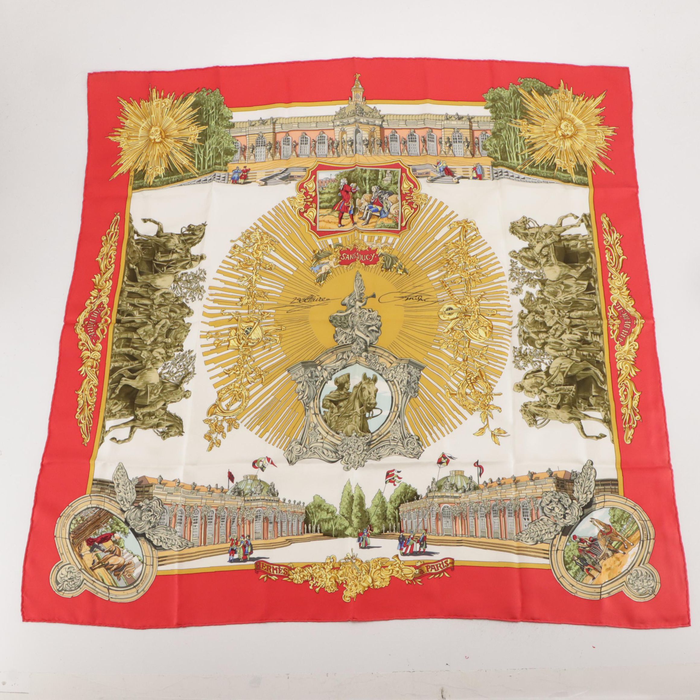 Hermès "Sanssoucy" Silk Twill Scarf 90