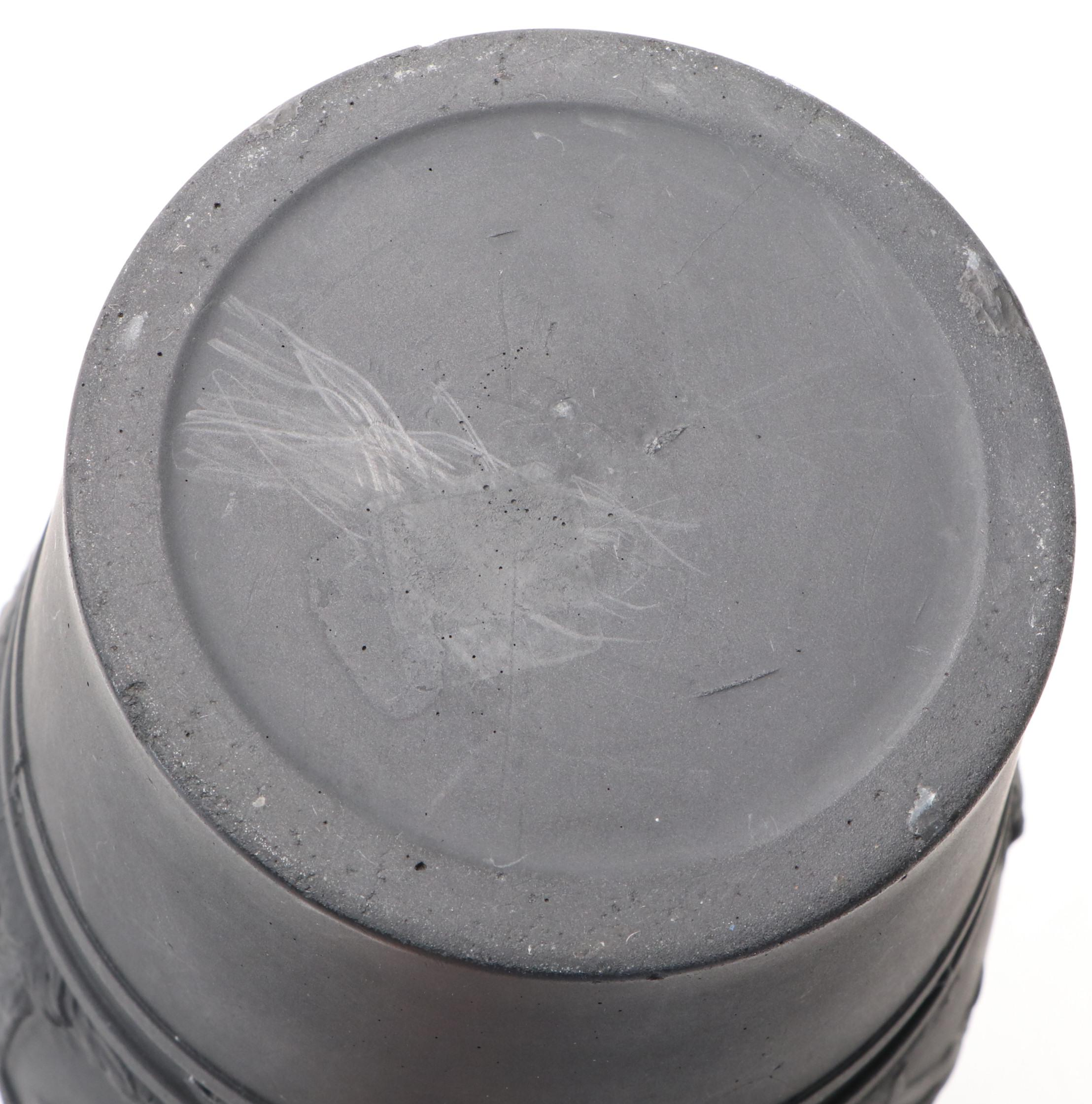 Neoclassical Style Basalt Black Finish Paneled Vase with Dancing Nudes