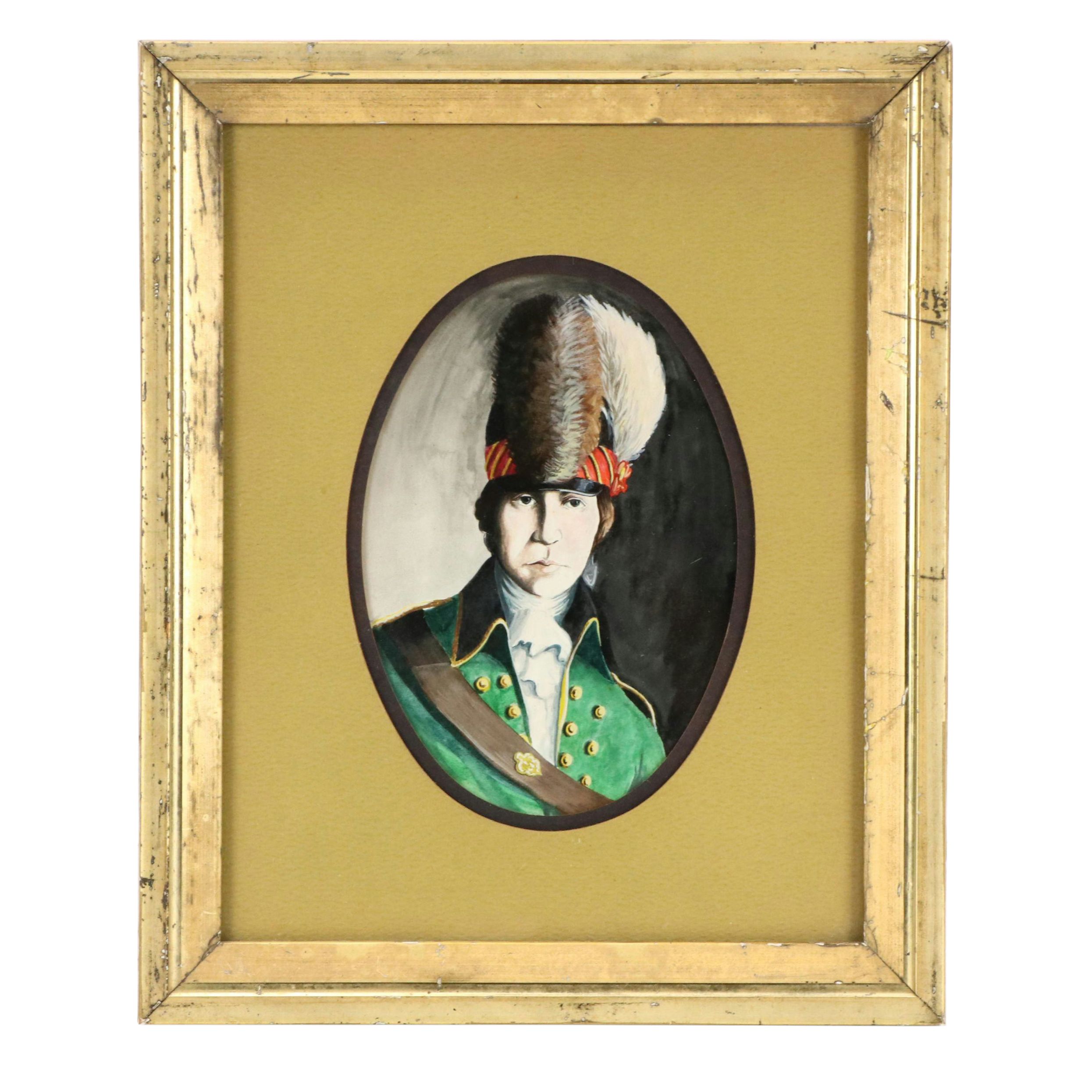 Attributed to James B. Longacre Watercolor Painting "Colonel Banastre Tarleton"