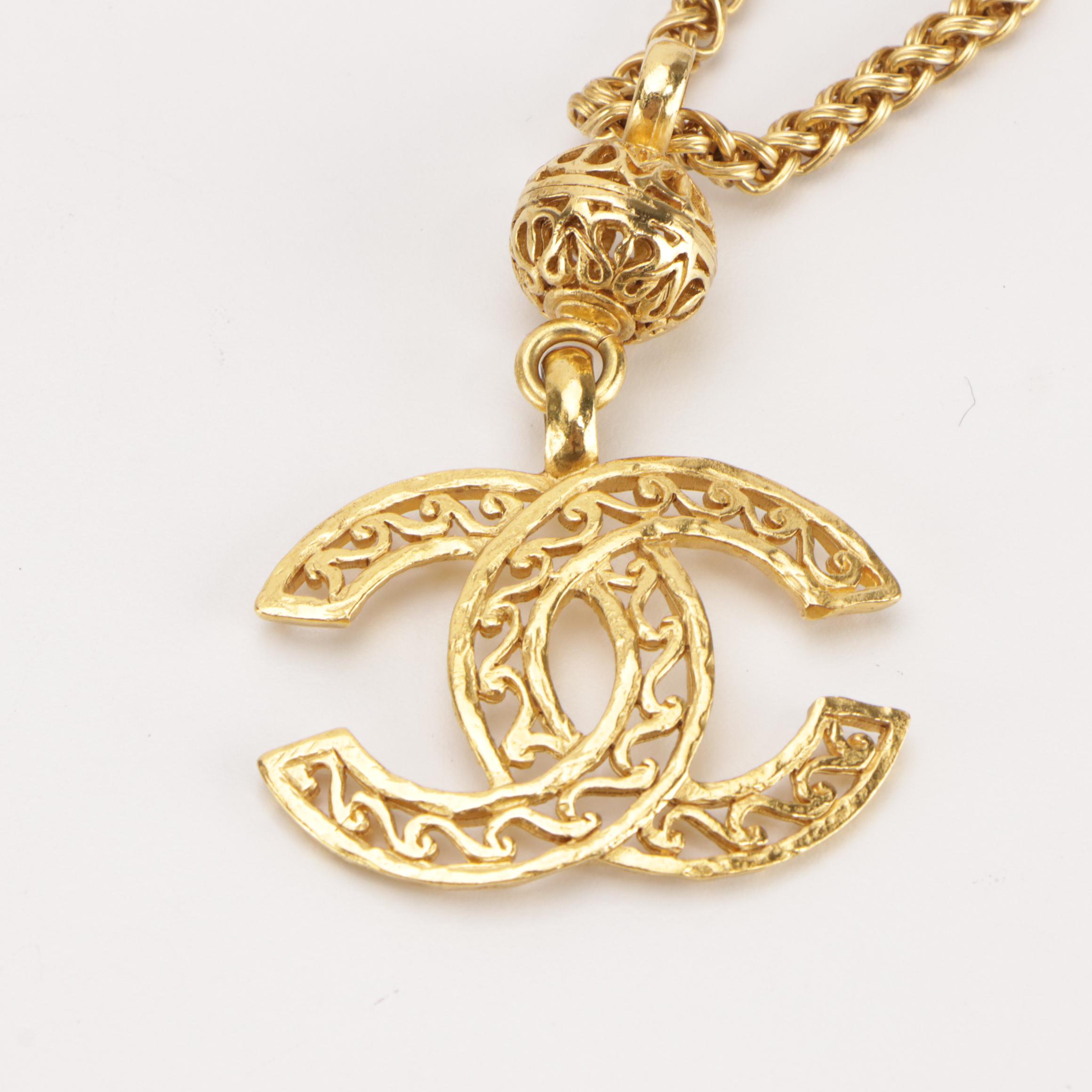 Chanel Coco Mark CC Fretwork Pendant Necklace