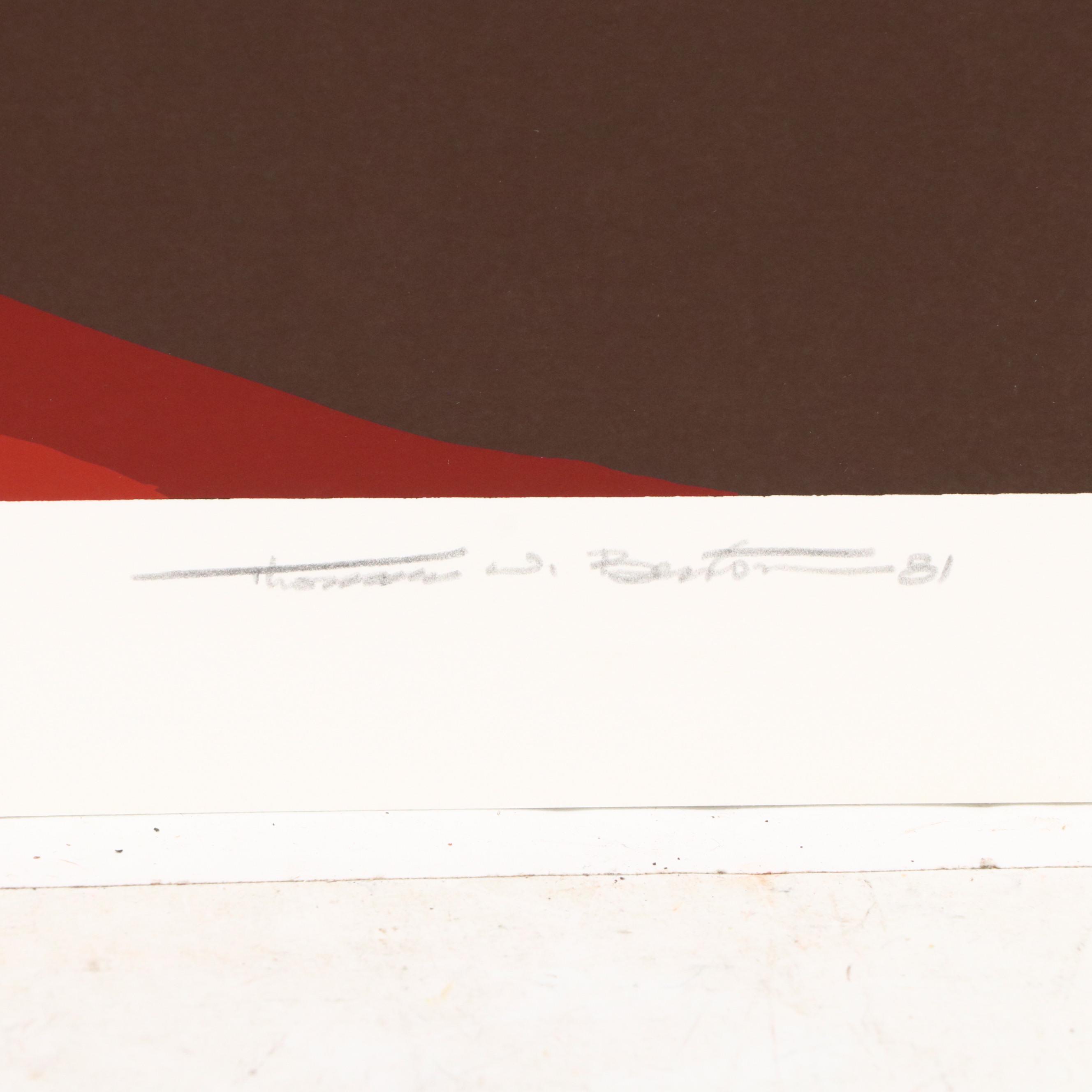 Thomas W. Benton Abstract Serigraph "Red Mountain," 1981