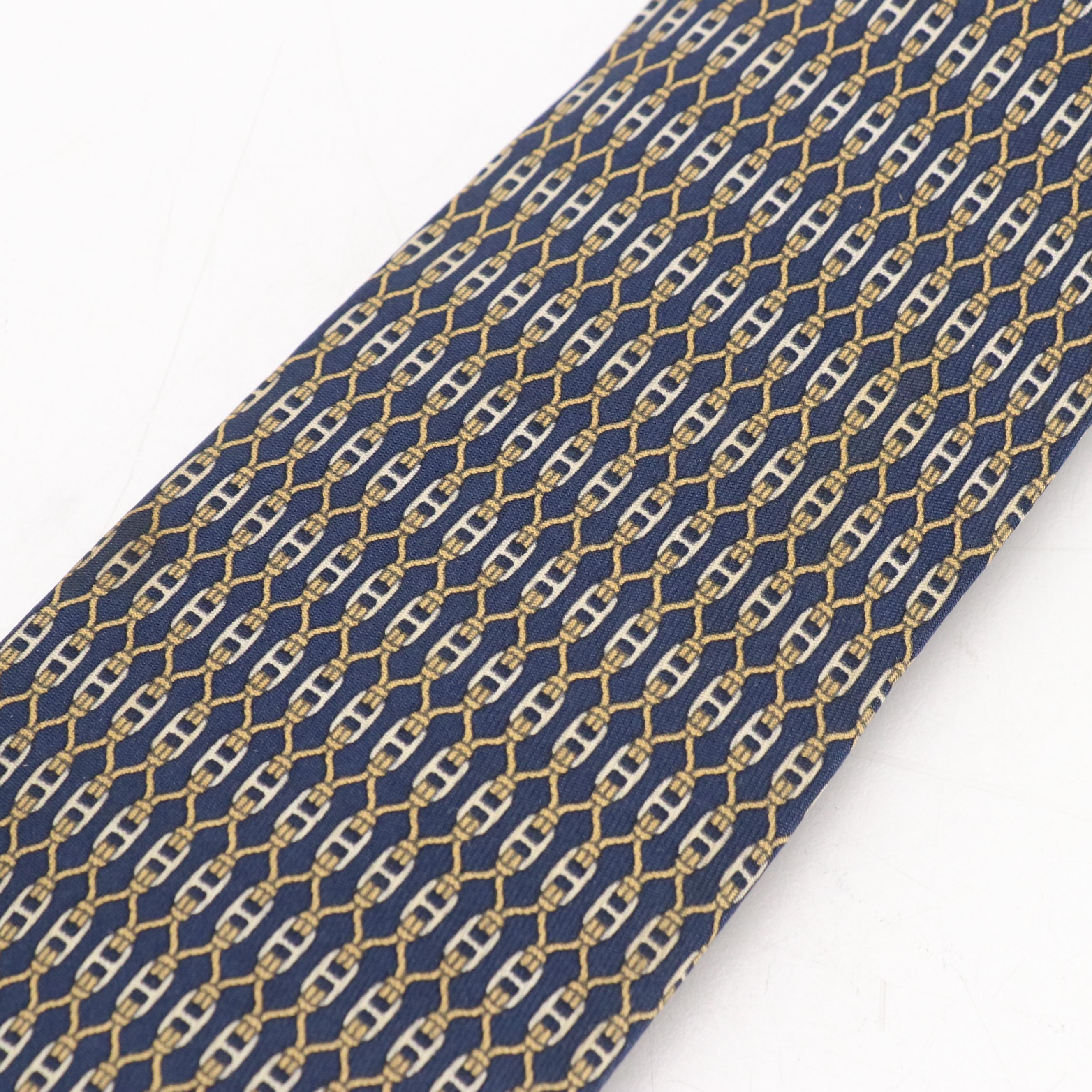 Hermès Linked H Pattern Necktie in Silk Twill with Box