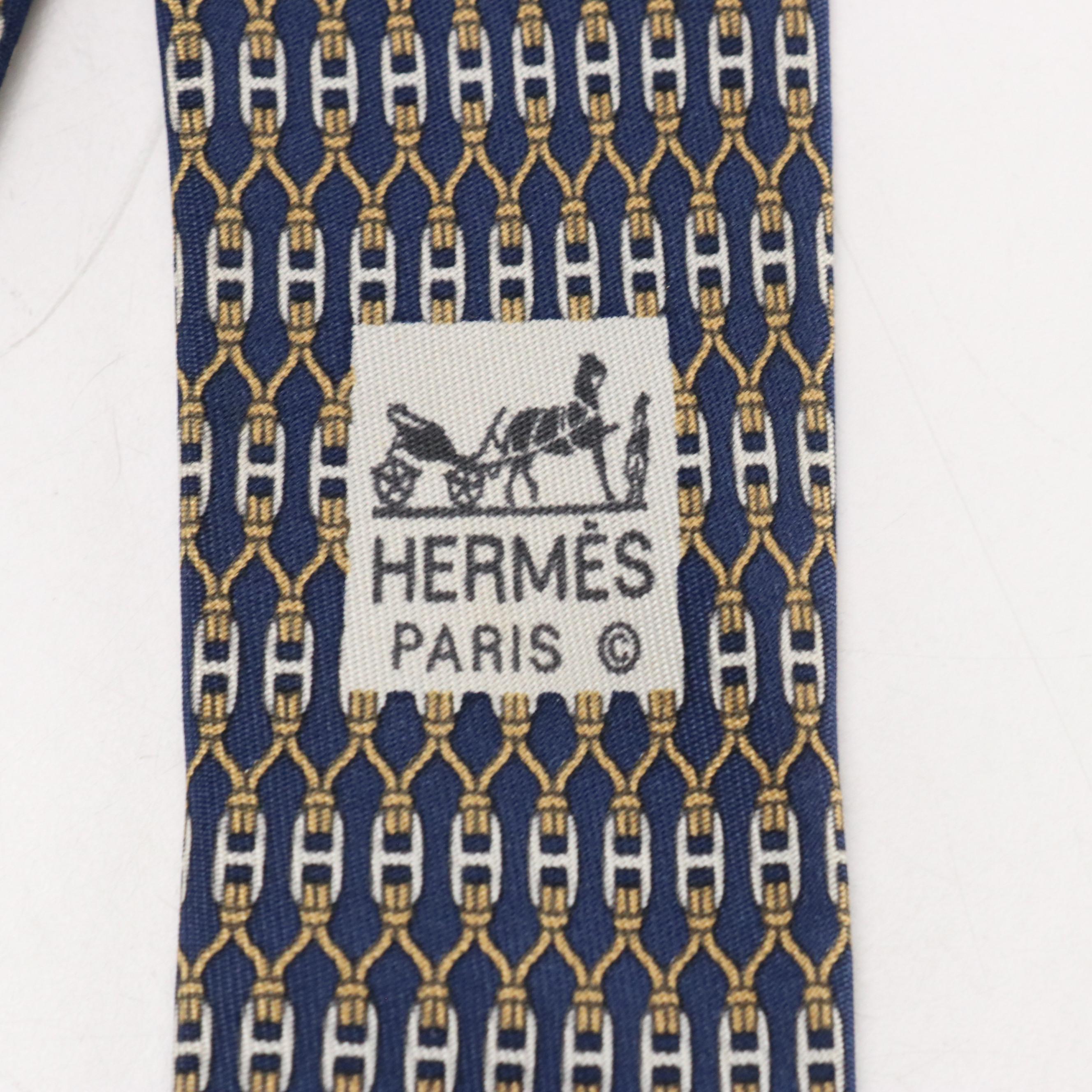 Hermès Linked H Pattern Necktie in Silk Twill with Box