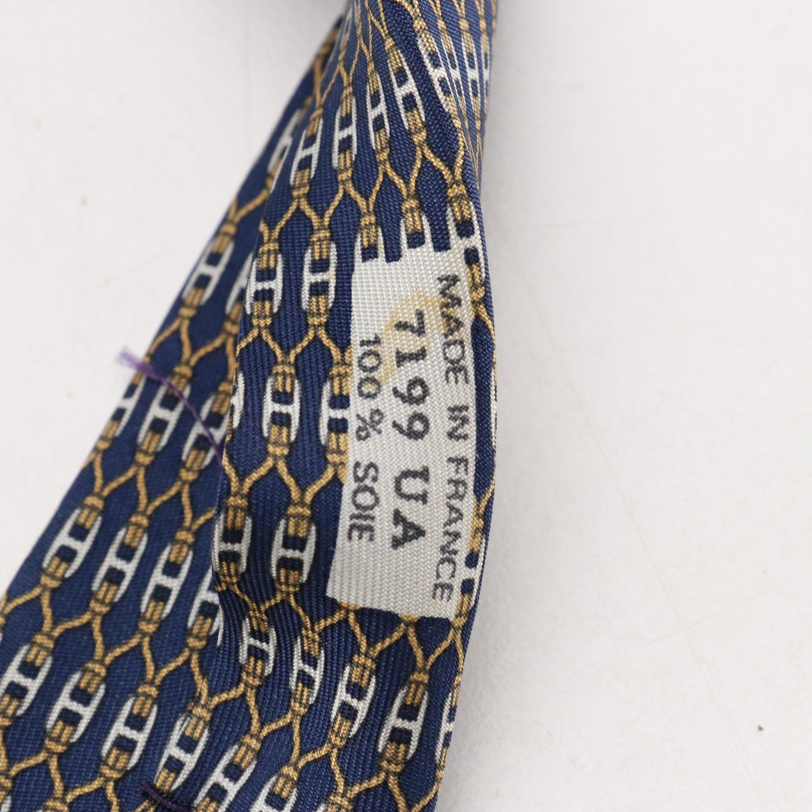 Hermès Linked H Pattern Necktie in Silk Twill with Box