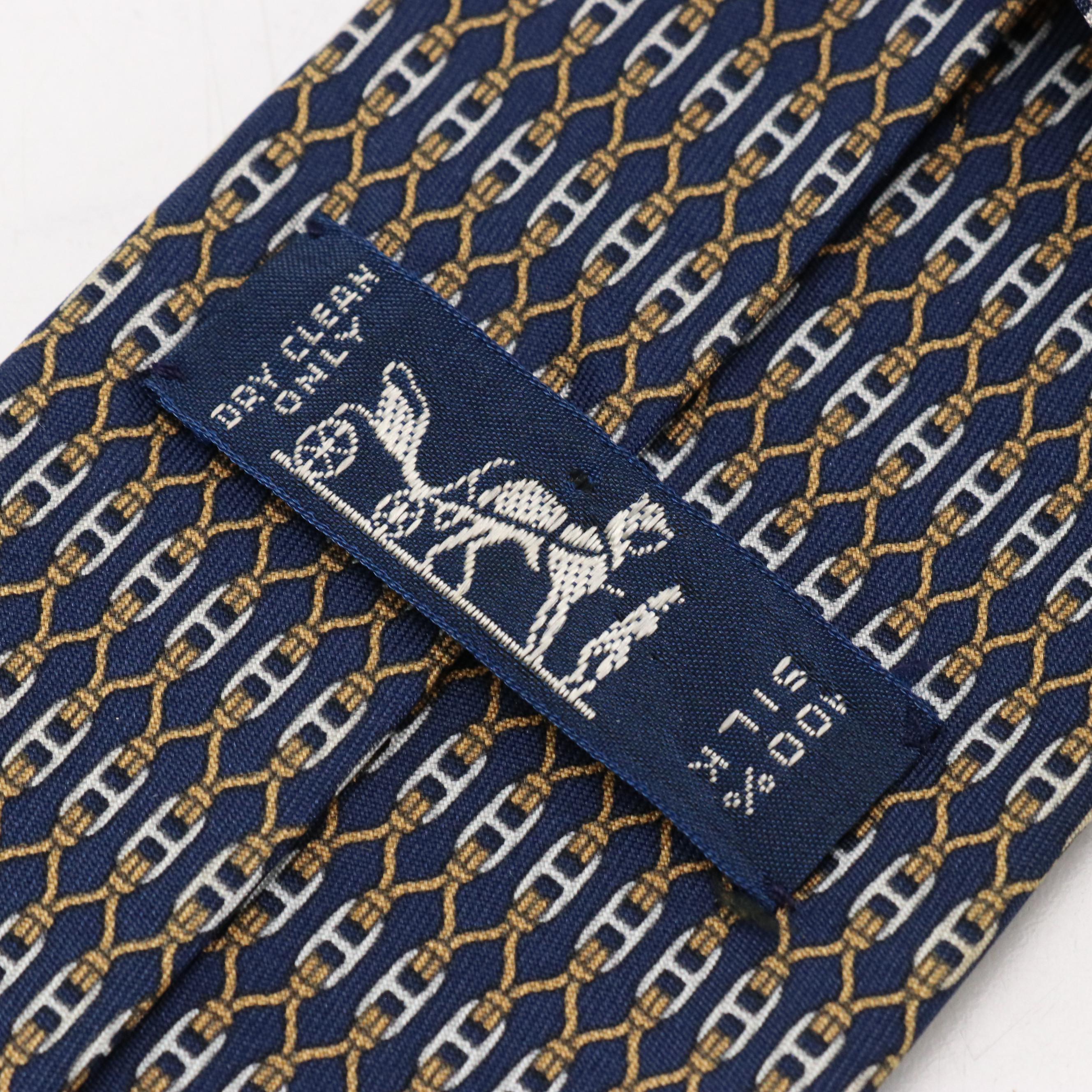 Hermès Linked H Pattern Necktie in Silk Twill with Box