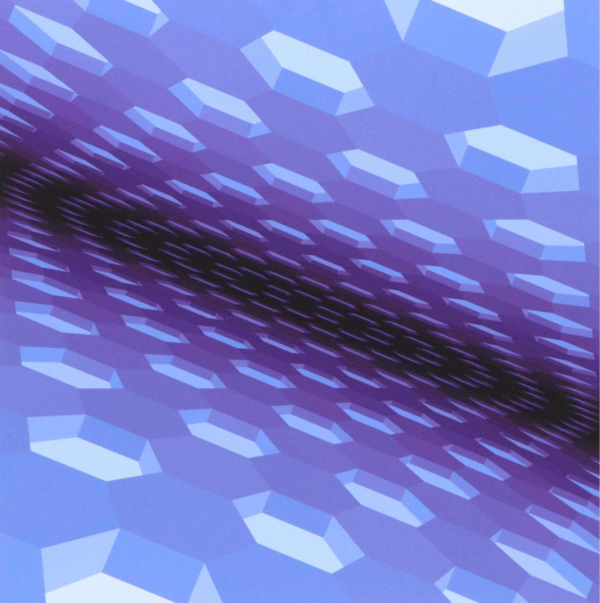 Jean-Pierre Yvaral (Vasarely) Op Art Silkscreen "Blue Velvet," 1990s