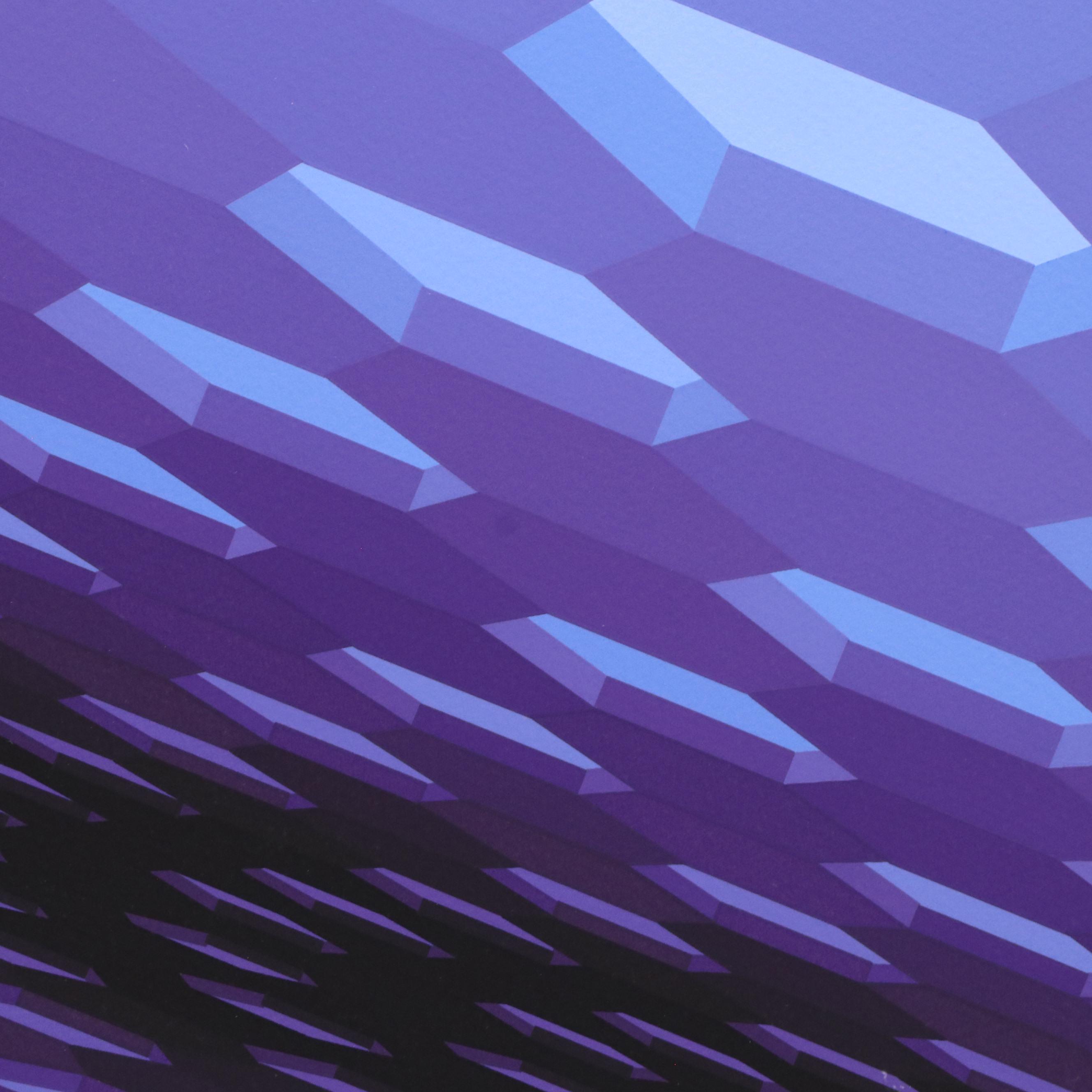 Jean-Pierre Yvaral (Vasarely) Op Art Silkscreen "Blue Velvet," 1990s