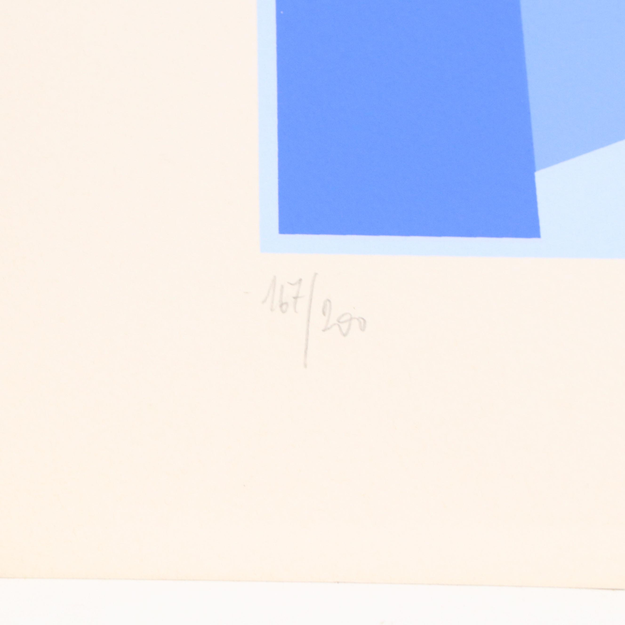 Jean-Pierre Yvaral (Vasarely) Op Art Silkscreen "Blue Velvet," 1990s