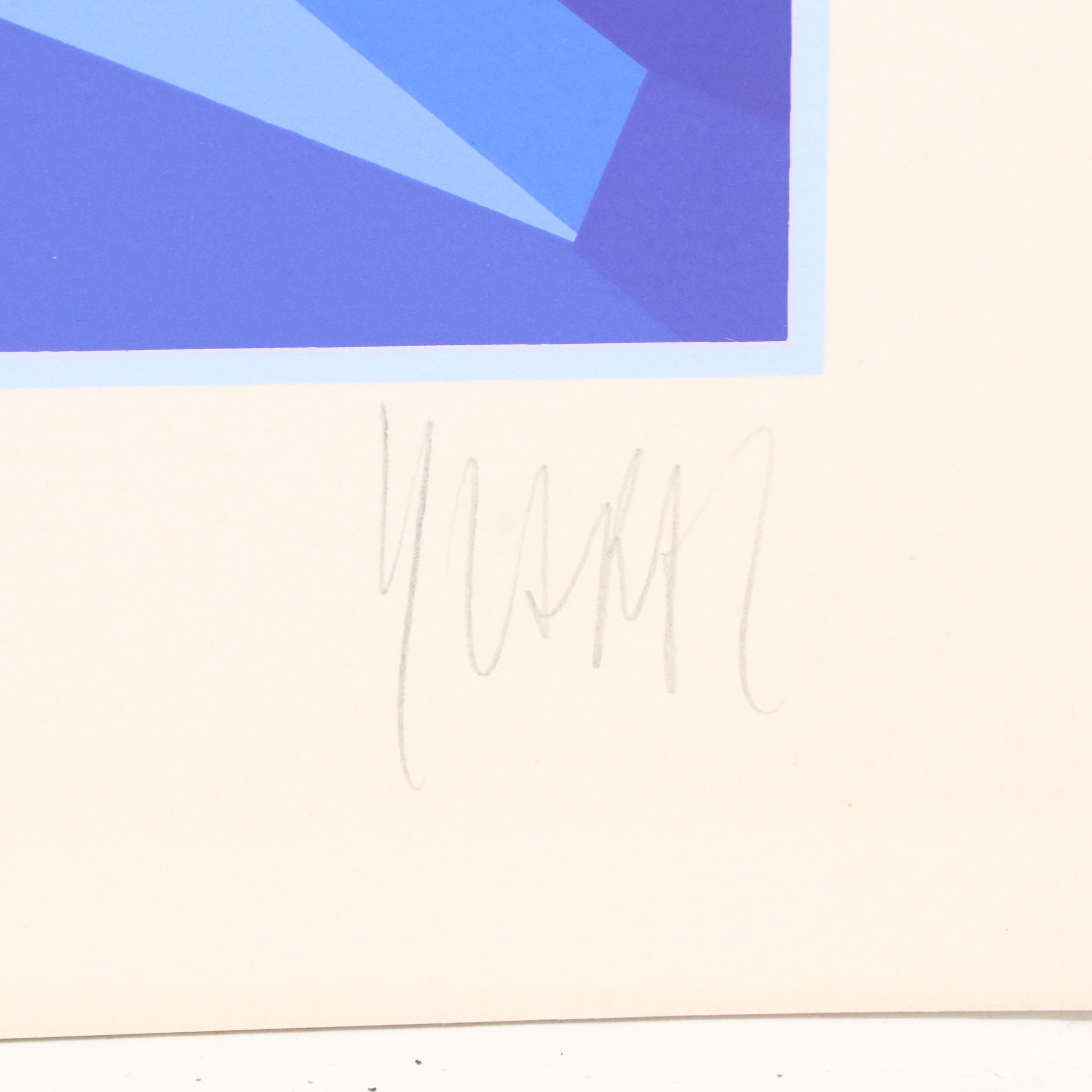 Jean-Pierre Yvaral (Vasarely) Op Art Silkscreen "Blue Velvet," 1990s