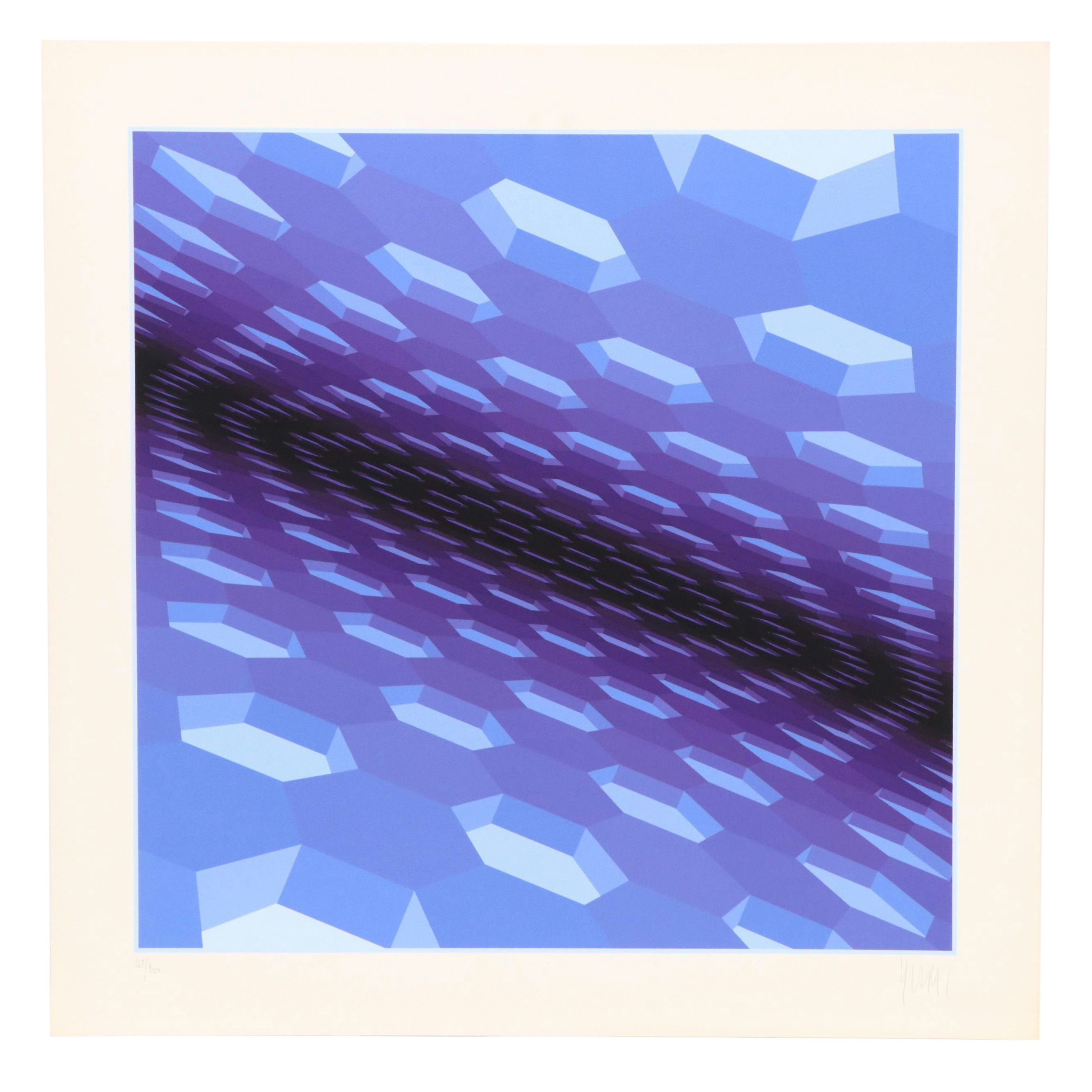 Jean-Pierre Yvaral (Vasarely) Op Art Silkscreen "Blue Velvet," 1990s