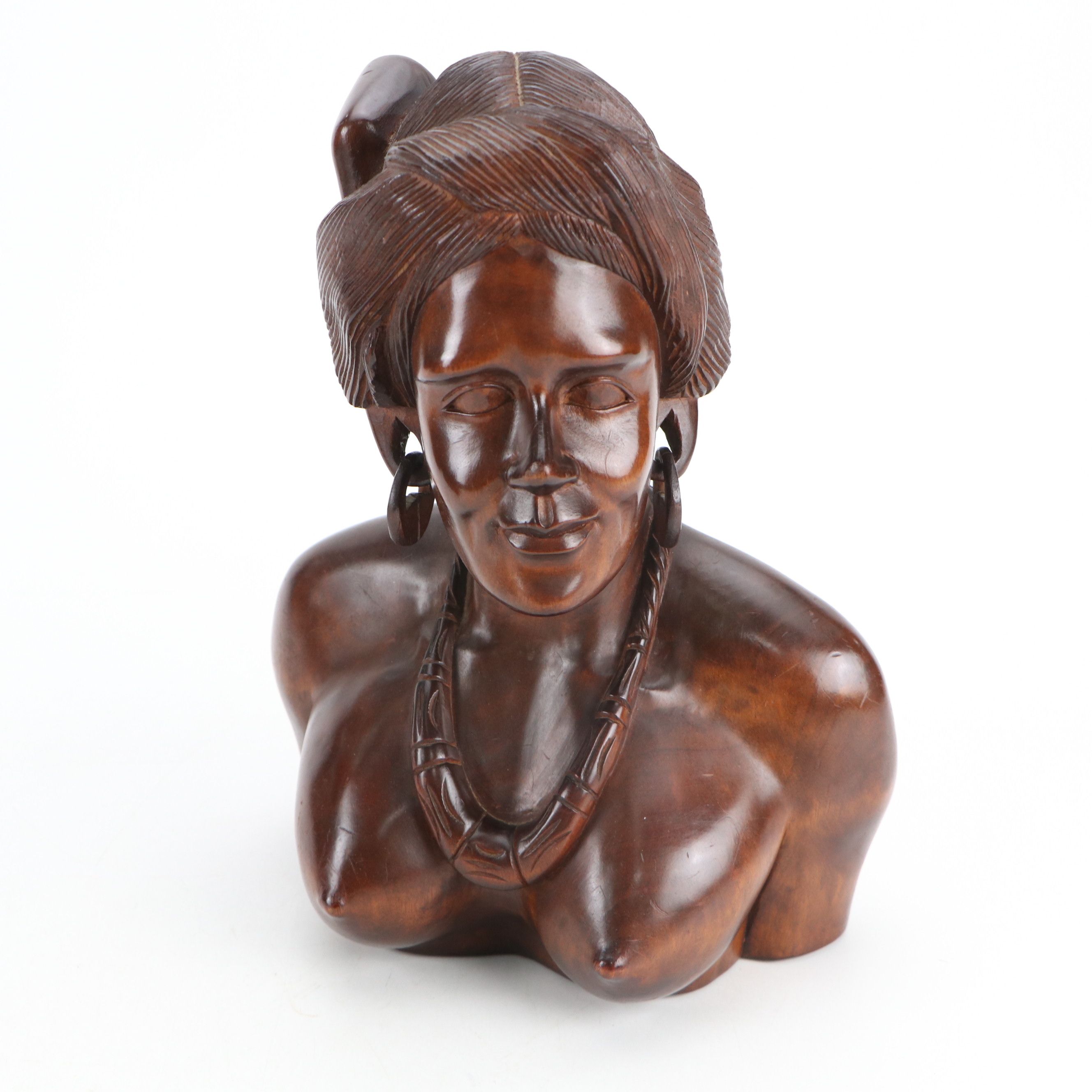 Philippine Carved Wood Busts of Indigenous Igorot Peoples Man and Woman