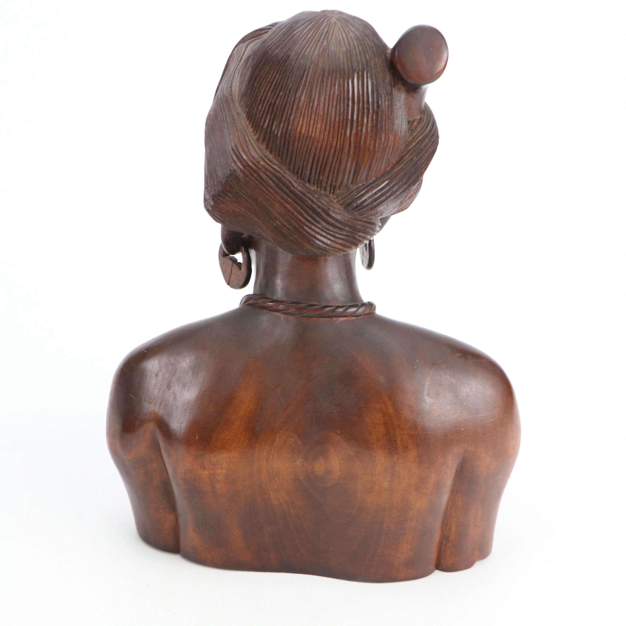 Philippine Carved Wood Busts of Indigenous Igorot Peoples Man and Woman