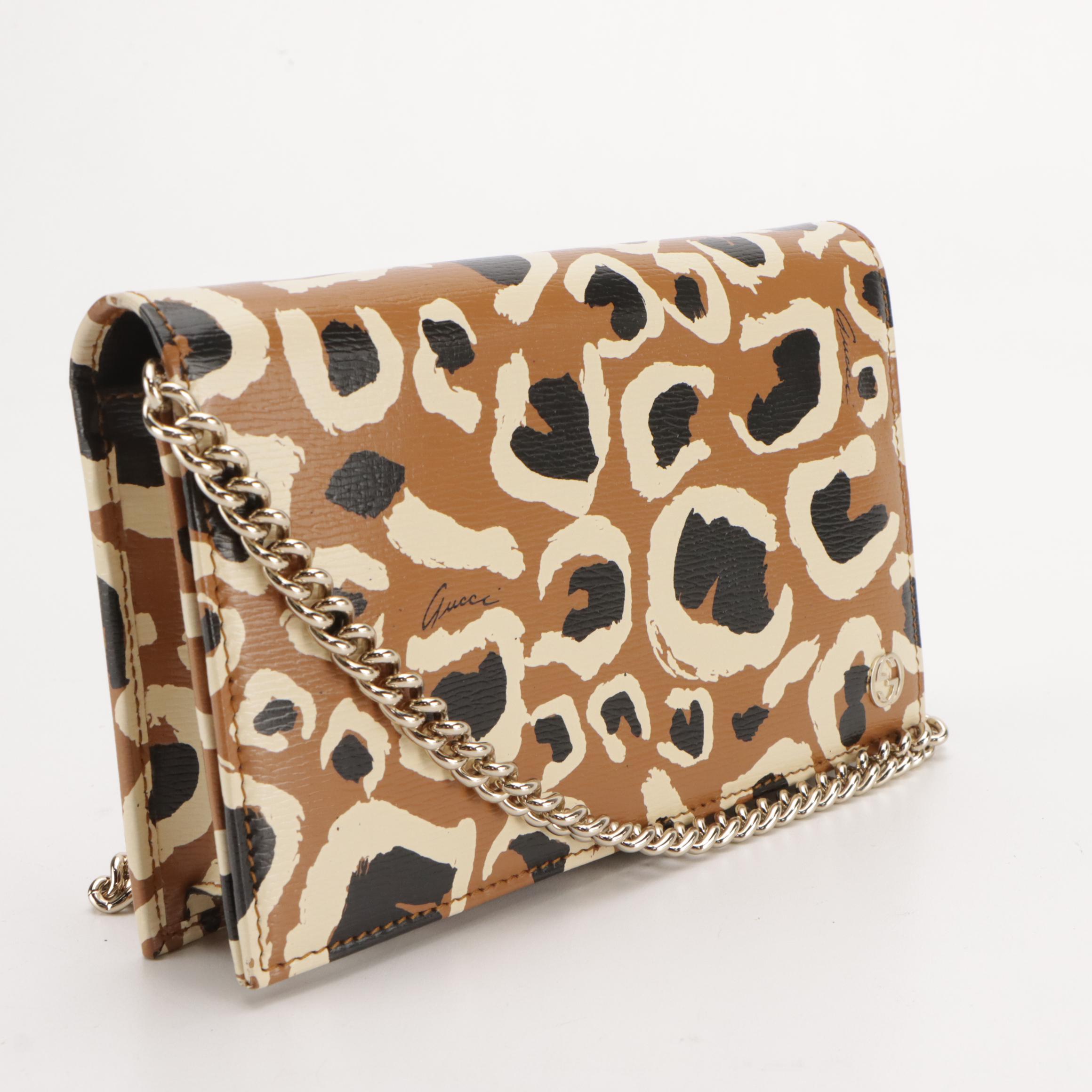 Gucci Leopard Print Coated Canvas and Leather Betty Wallet-on-Chain with Box