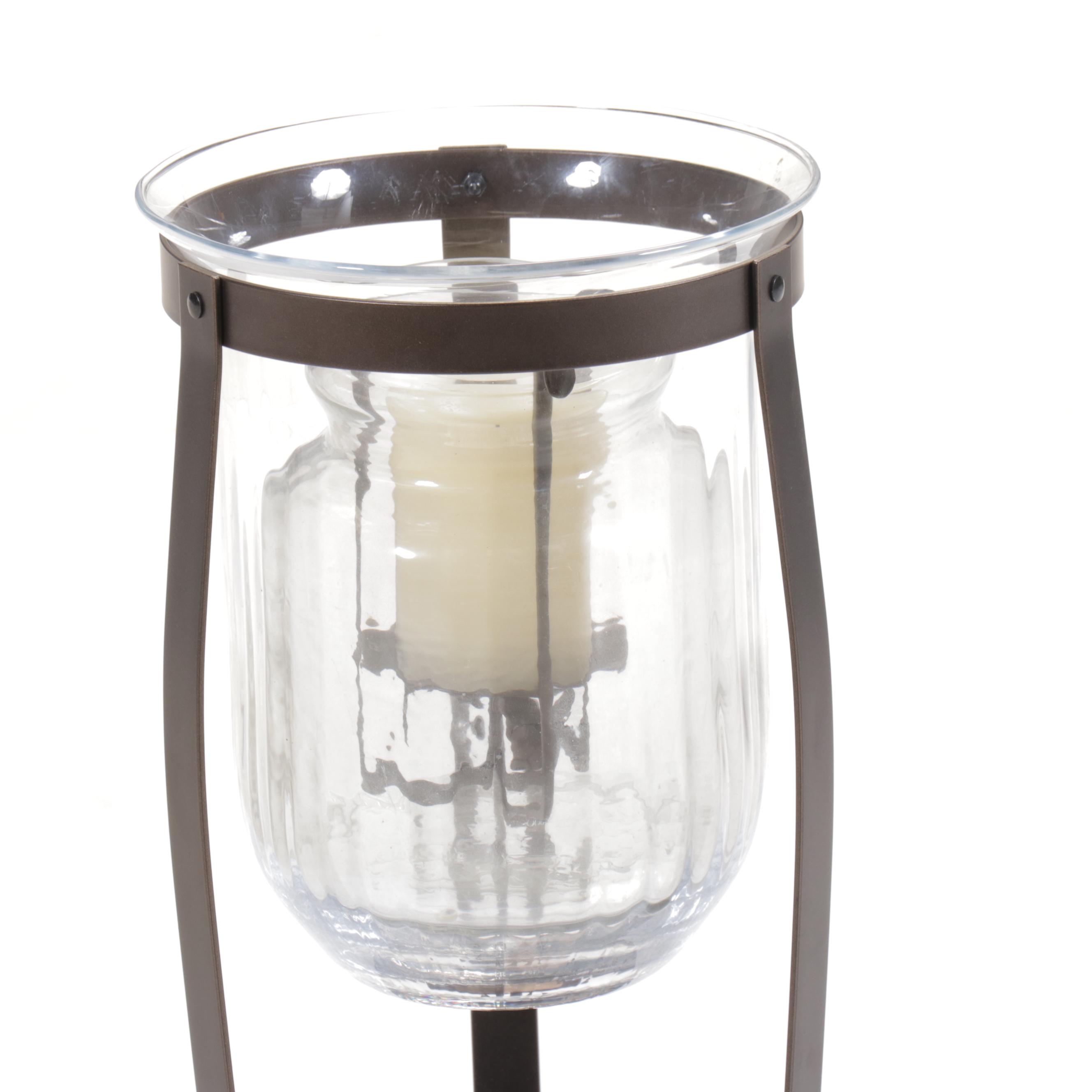 Contemporary Metal and Glass Hurricane Floor Candle Holder