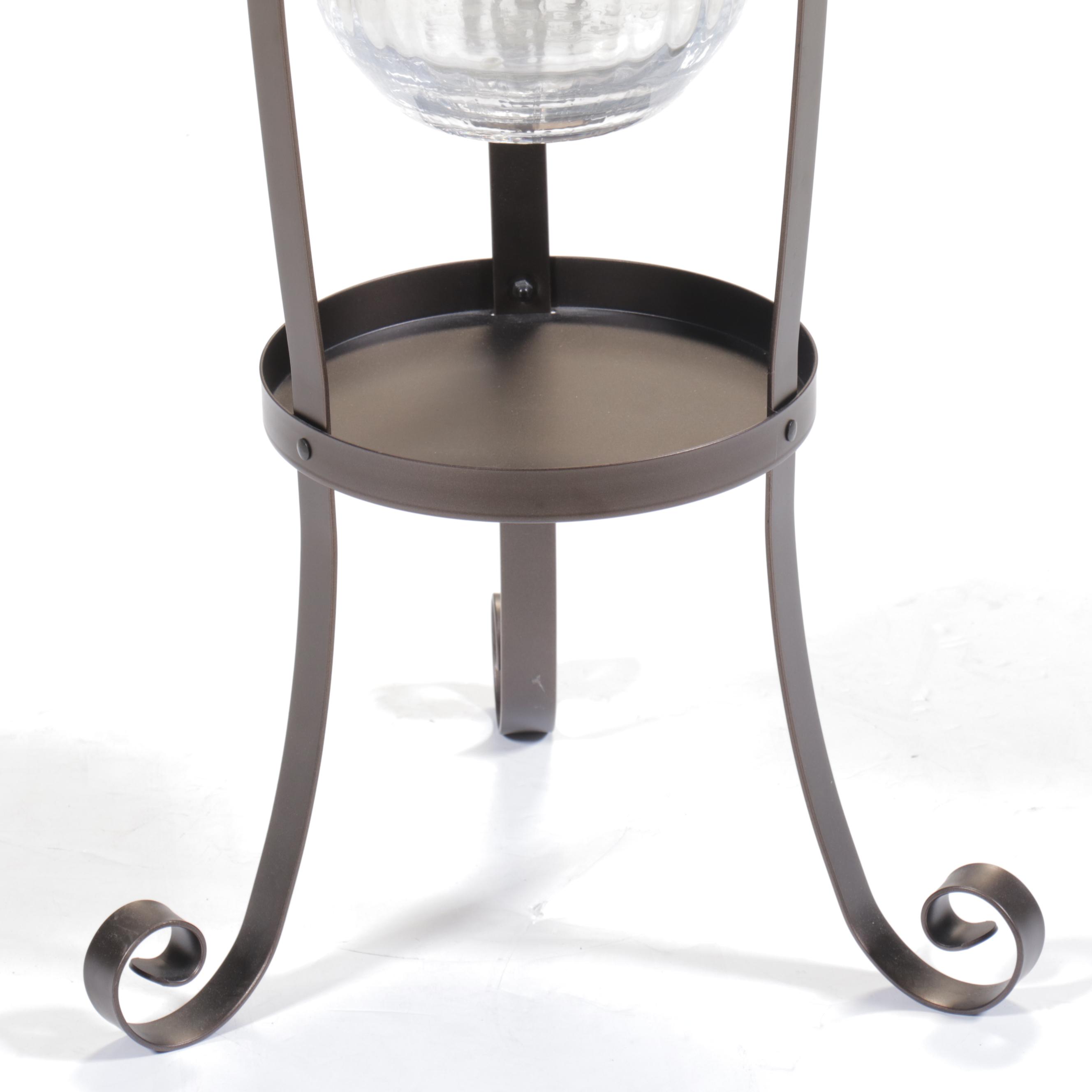 Contemporary Metal and Glass Hurricane Floor Candle Holder