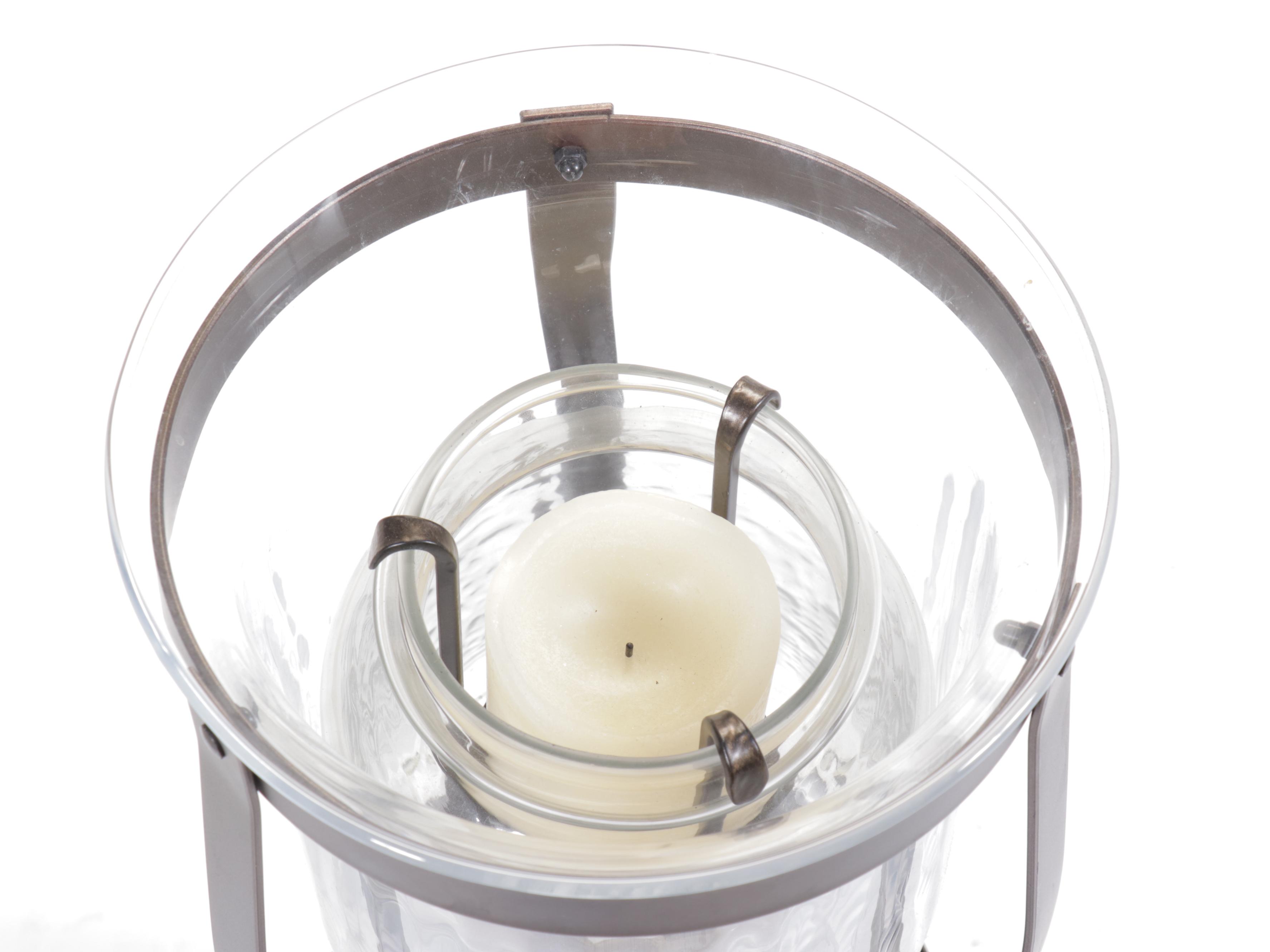 Contemporary Metal and Glass Hurricane Floor Candle Holder