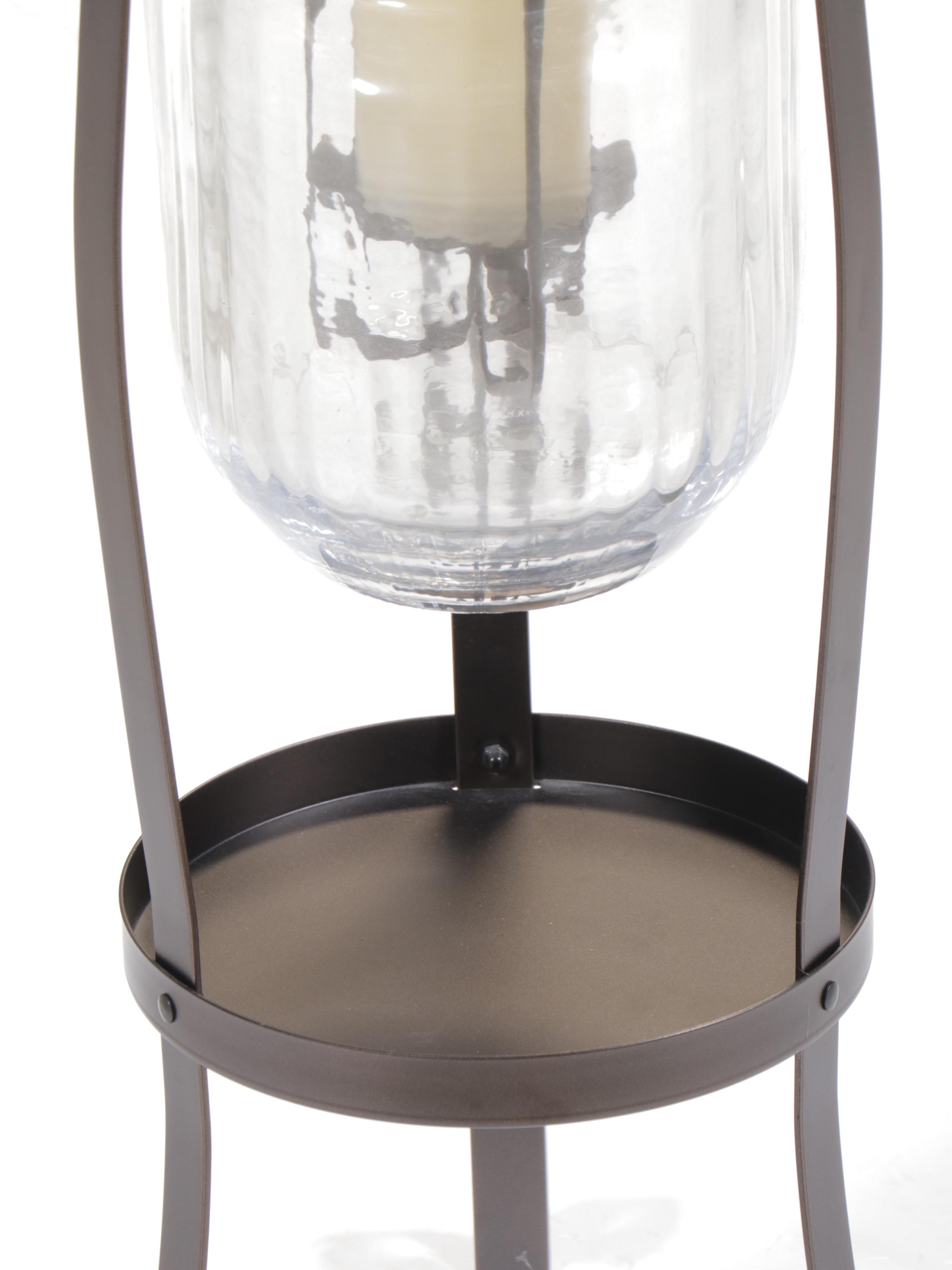 Contemporary Metal and Glass Hurricane Floor Candle Holder