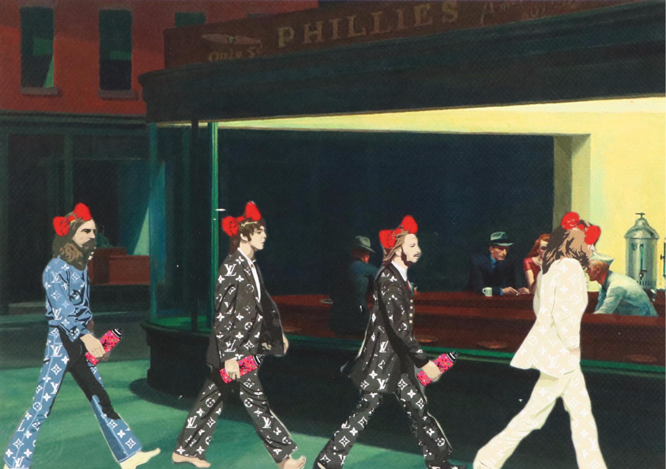 Death NYC Graphic Digital Print Homage to The Beatles x Edward Hopper, 21st C