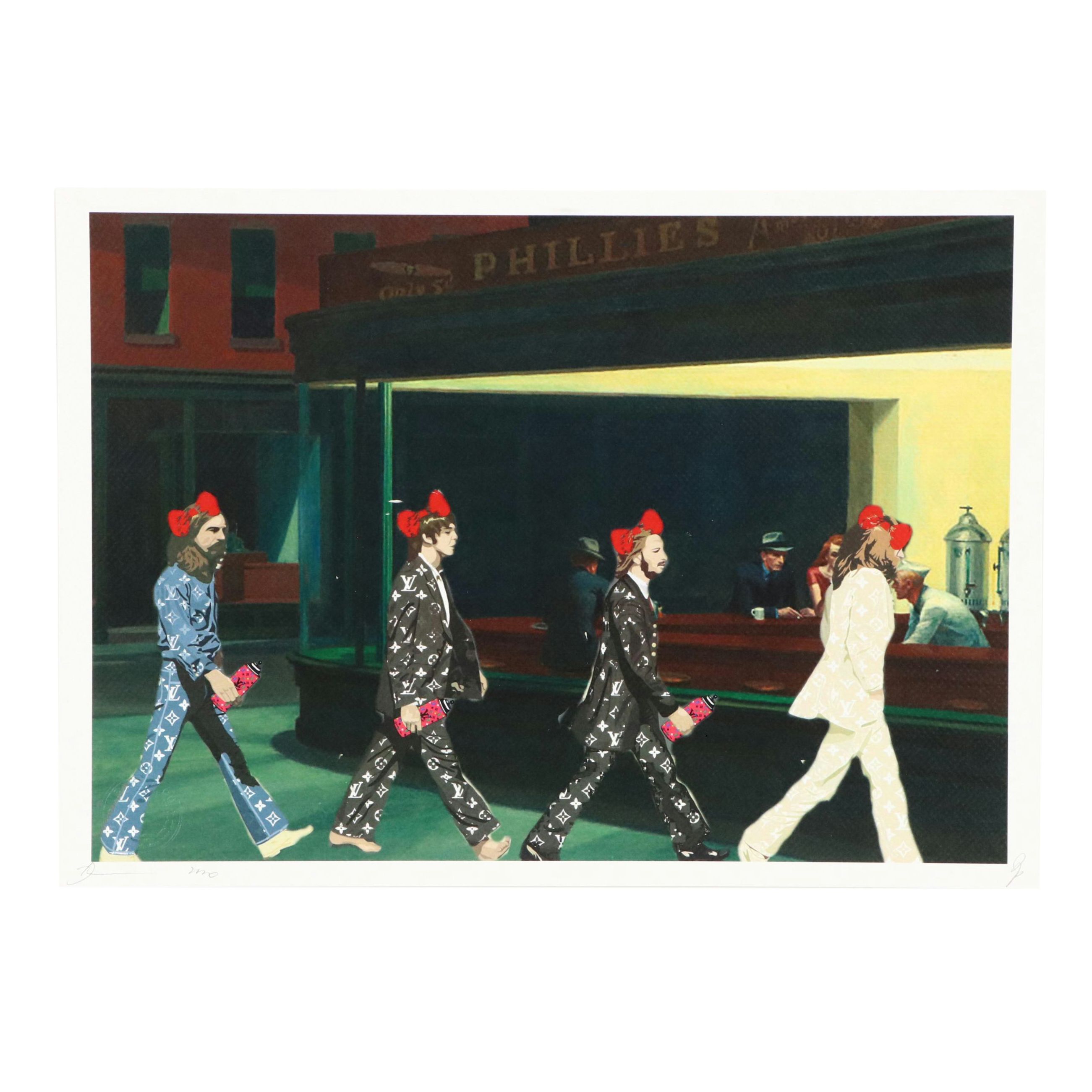 Death NYC Graphic Digital Print Homage to The Beatles x Edward Hopper, 21st C