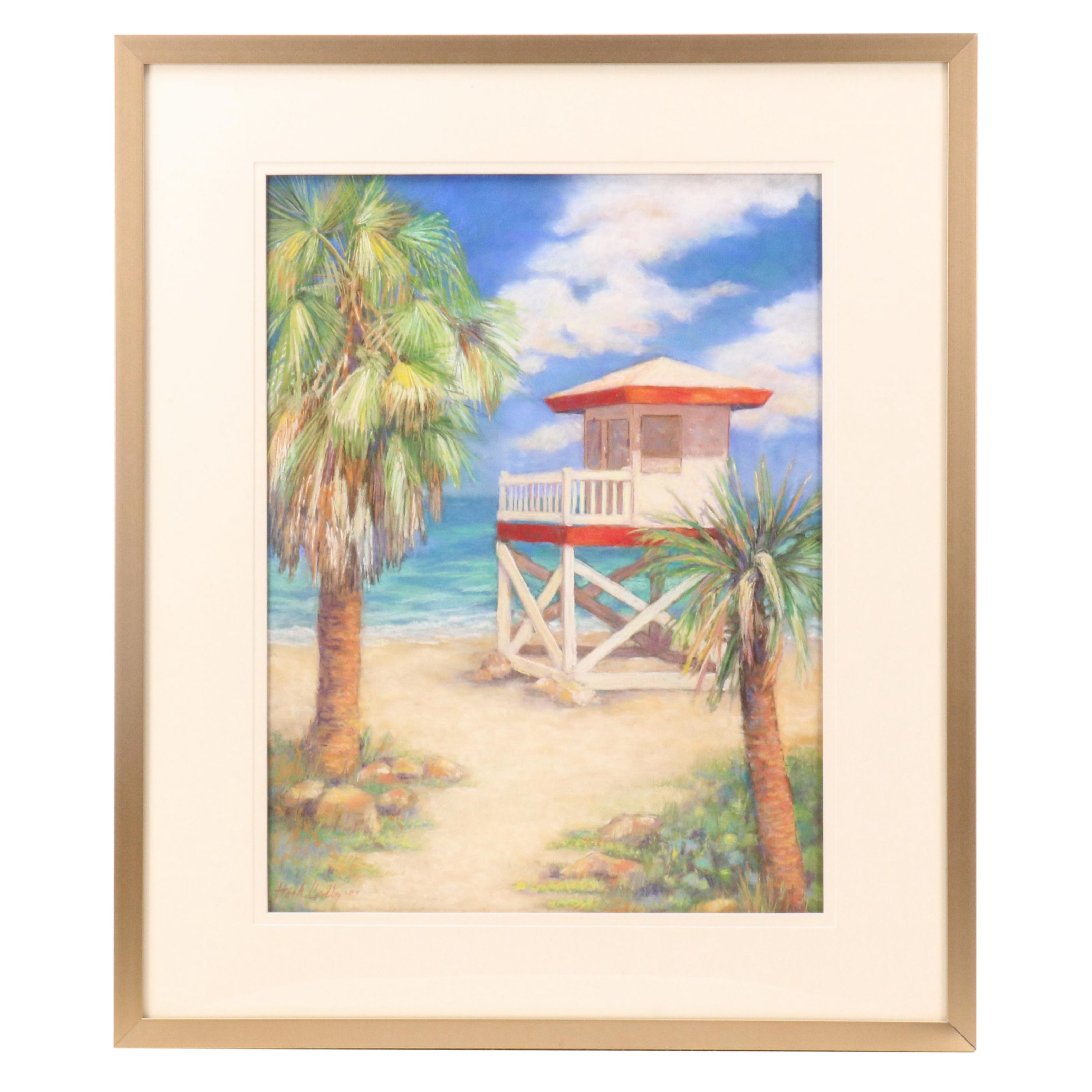 Ruth Höök Colby Pastel Drawing with Beach Landscape