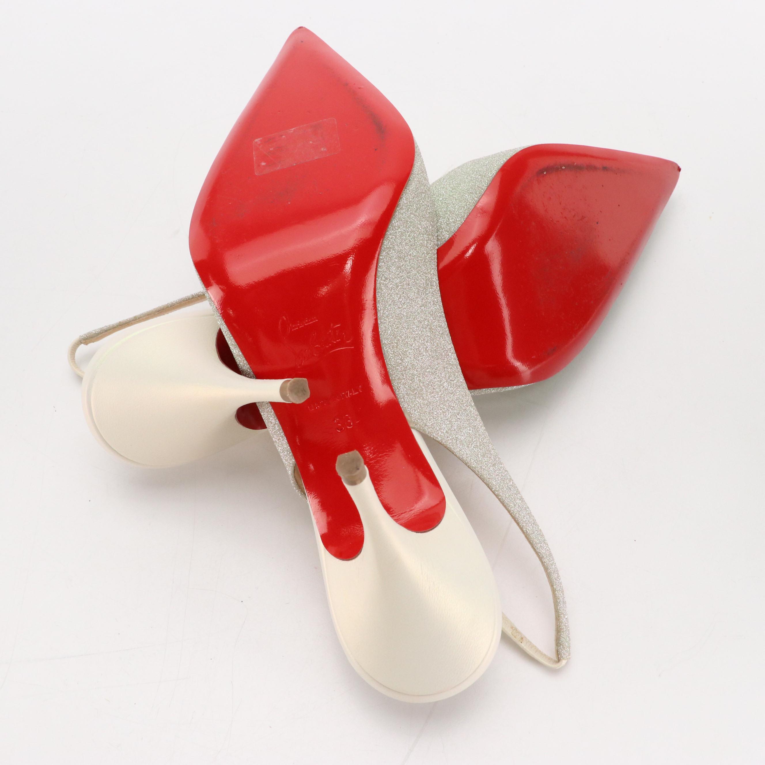 Christian Louboutin Glittery "Clare Sling 80" Pointed-Toe Pumps in Box