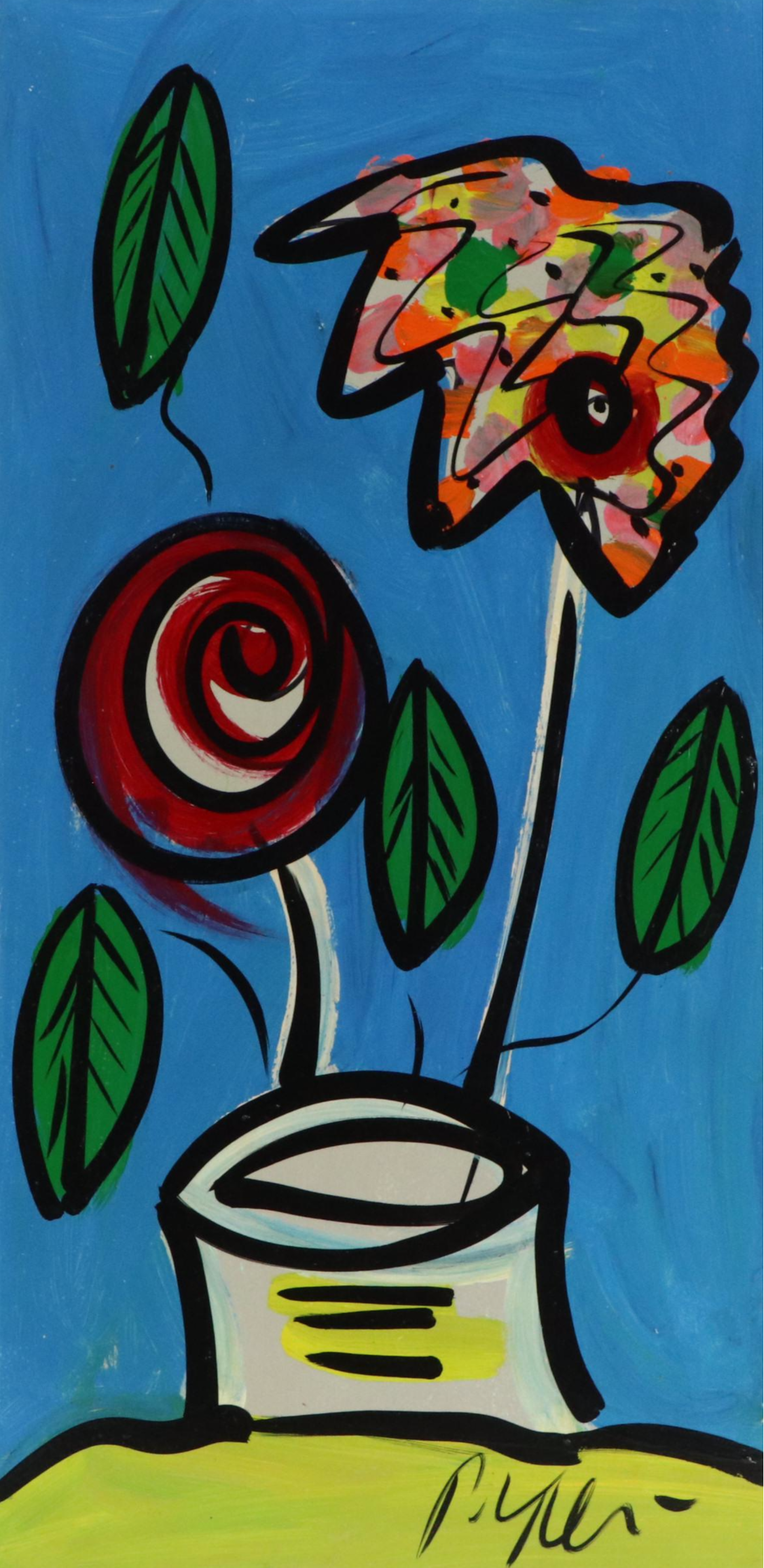 Peter Keil Stylized Floral Still Life Acrylic Painting