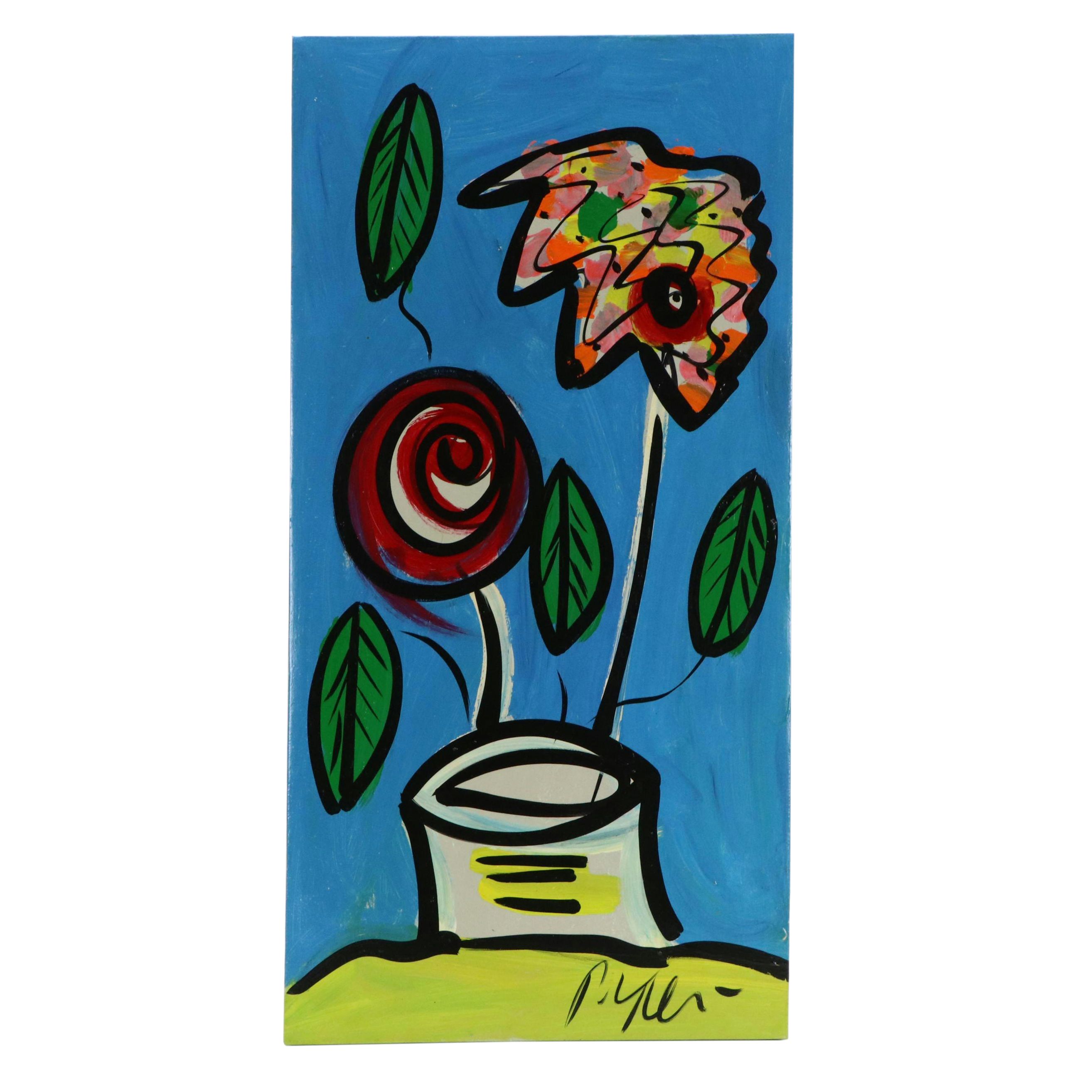 Peter Keil Stylized Floral Still Life Acrylic Painting