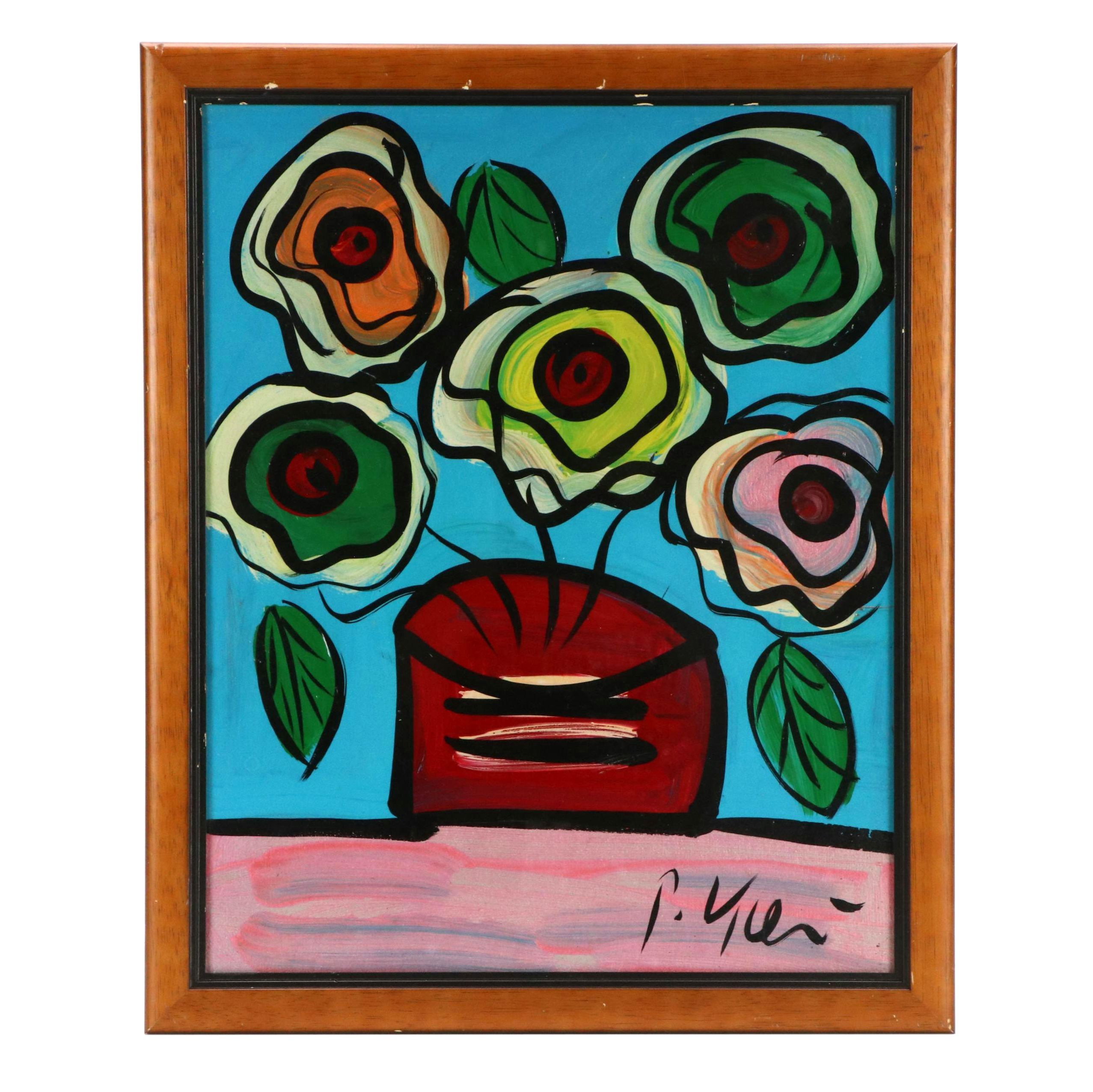 Peter Keil Stylized Floral Still Life Acrylic Painting