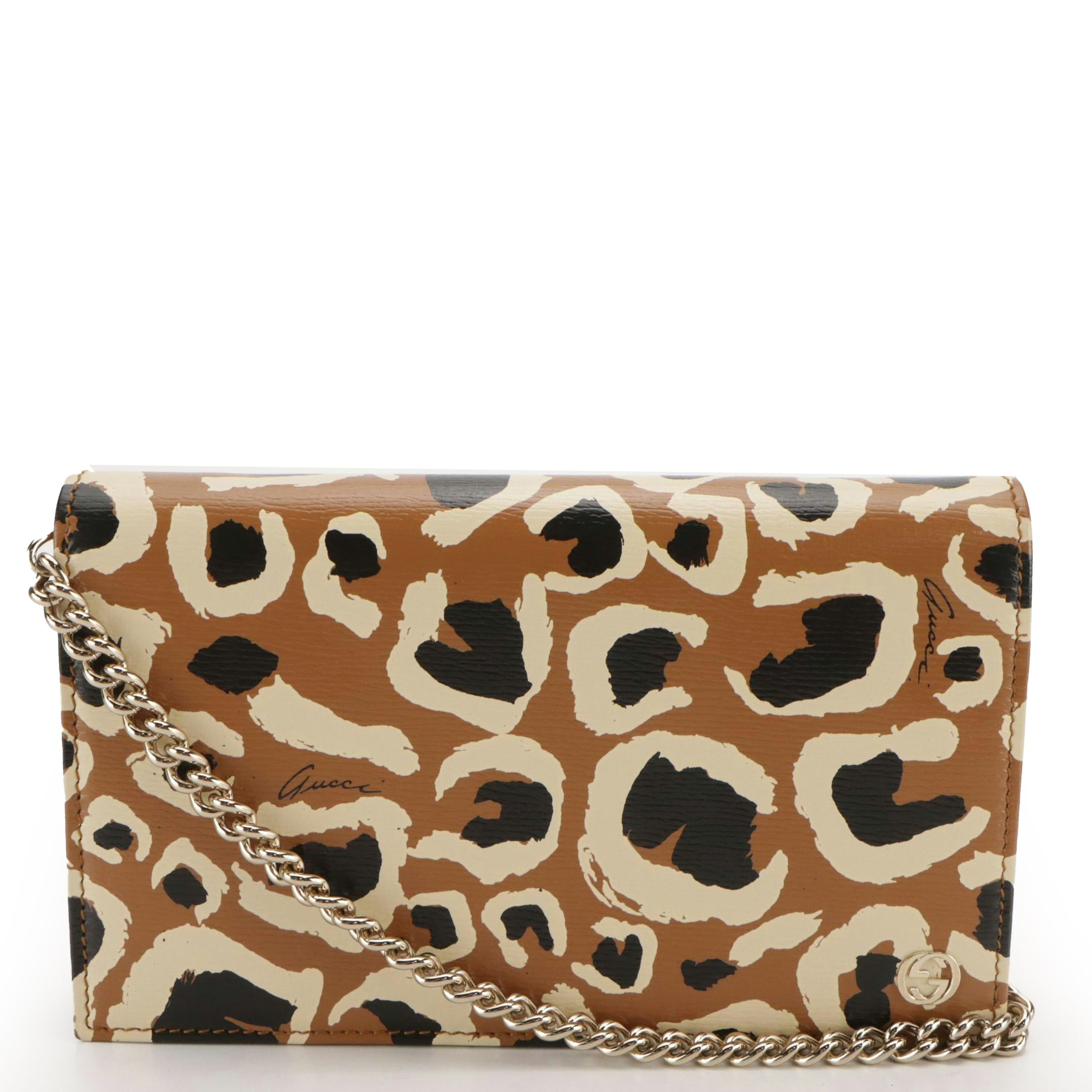 Gucci Leopard Print Coated Canvas and Leather Betty Wallet-on-Chain with Box