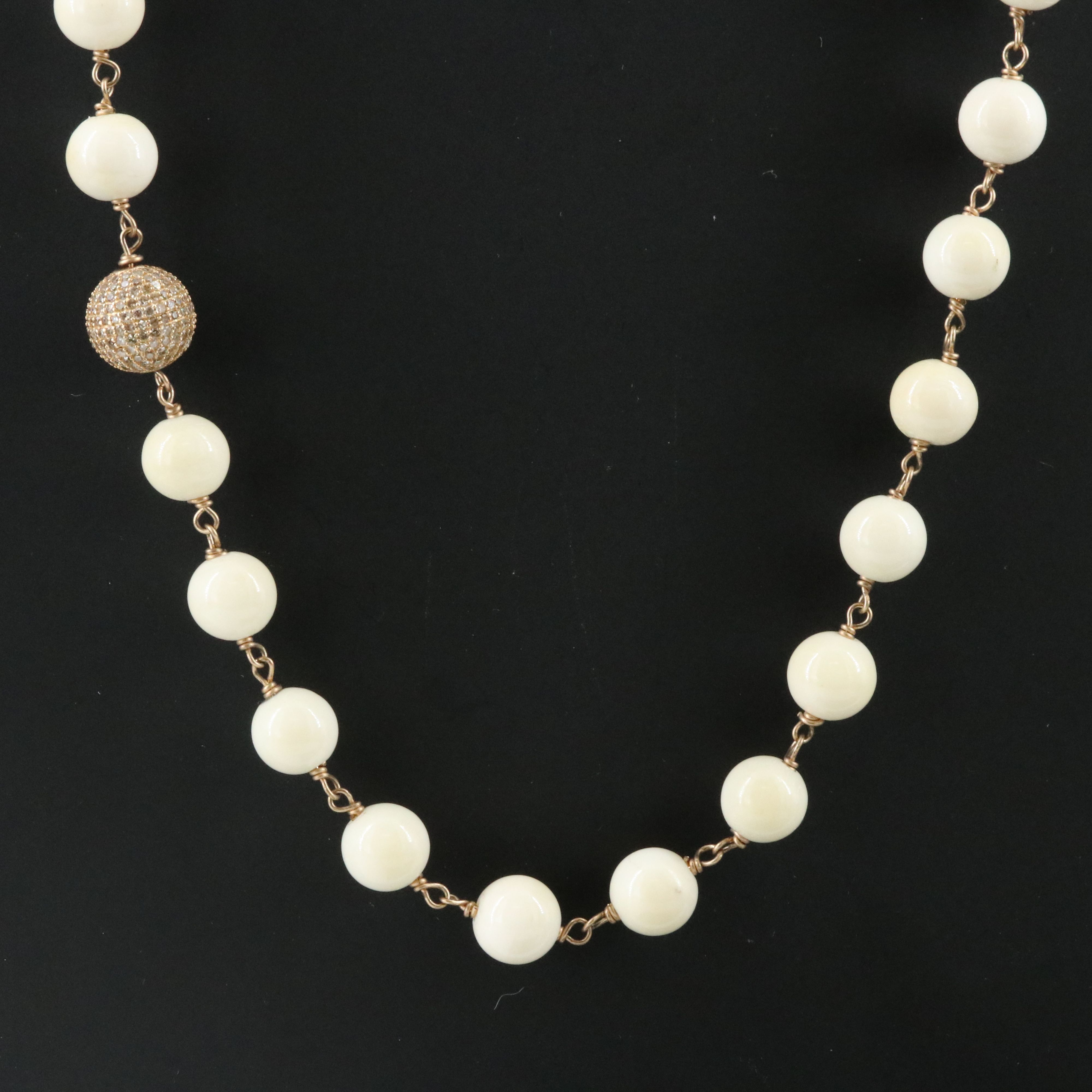 Bone Necklace with 14K 1.27 CTW Diamond Bead Accents Attributed to Sheryl Lowe