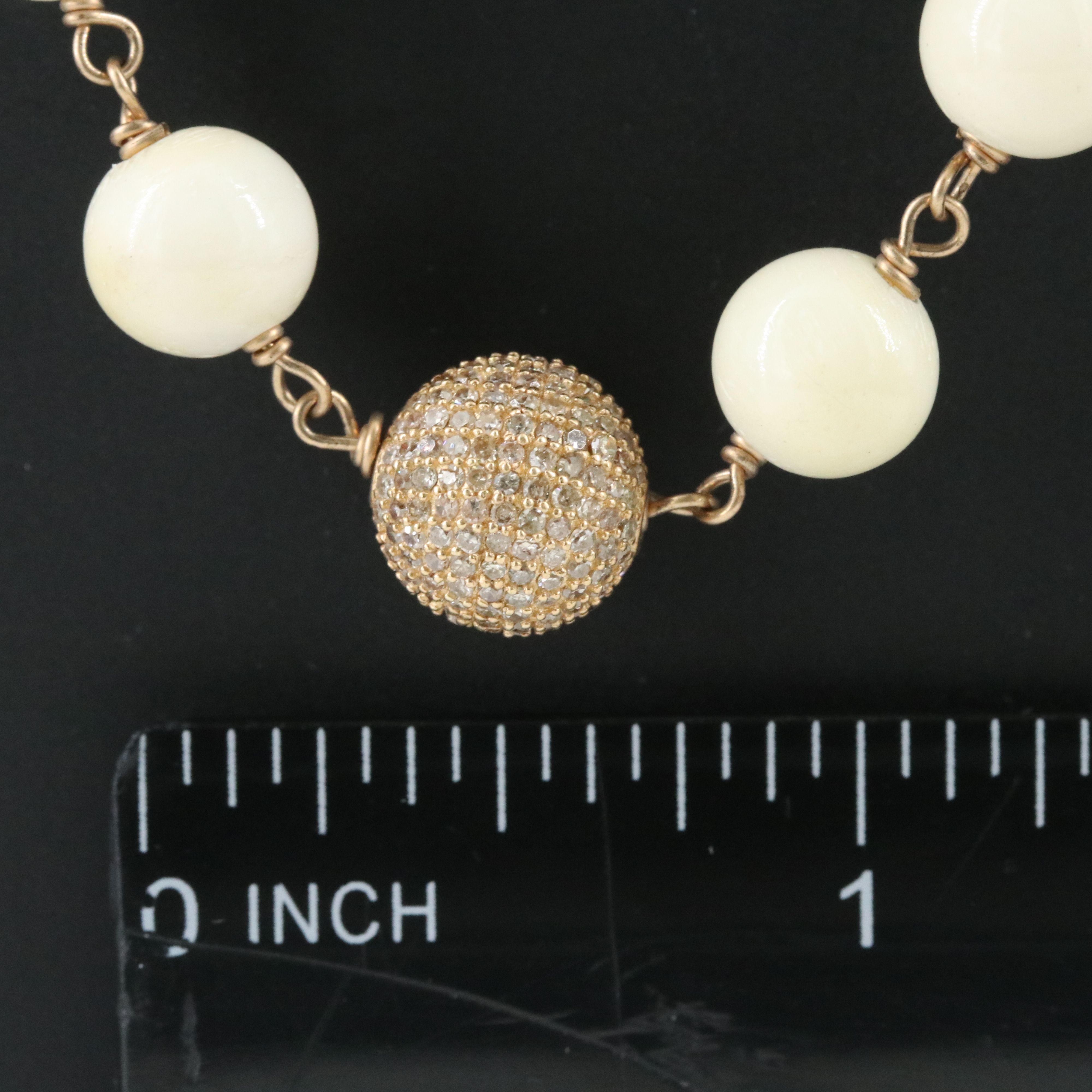 Bone Necklace with 14K 1.27 CTW Diamond Bead Accents Attributed to Sheryl Lowe