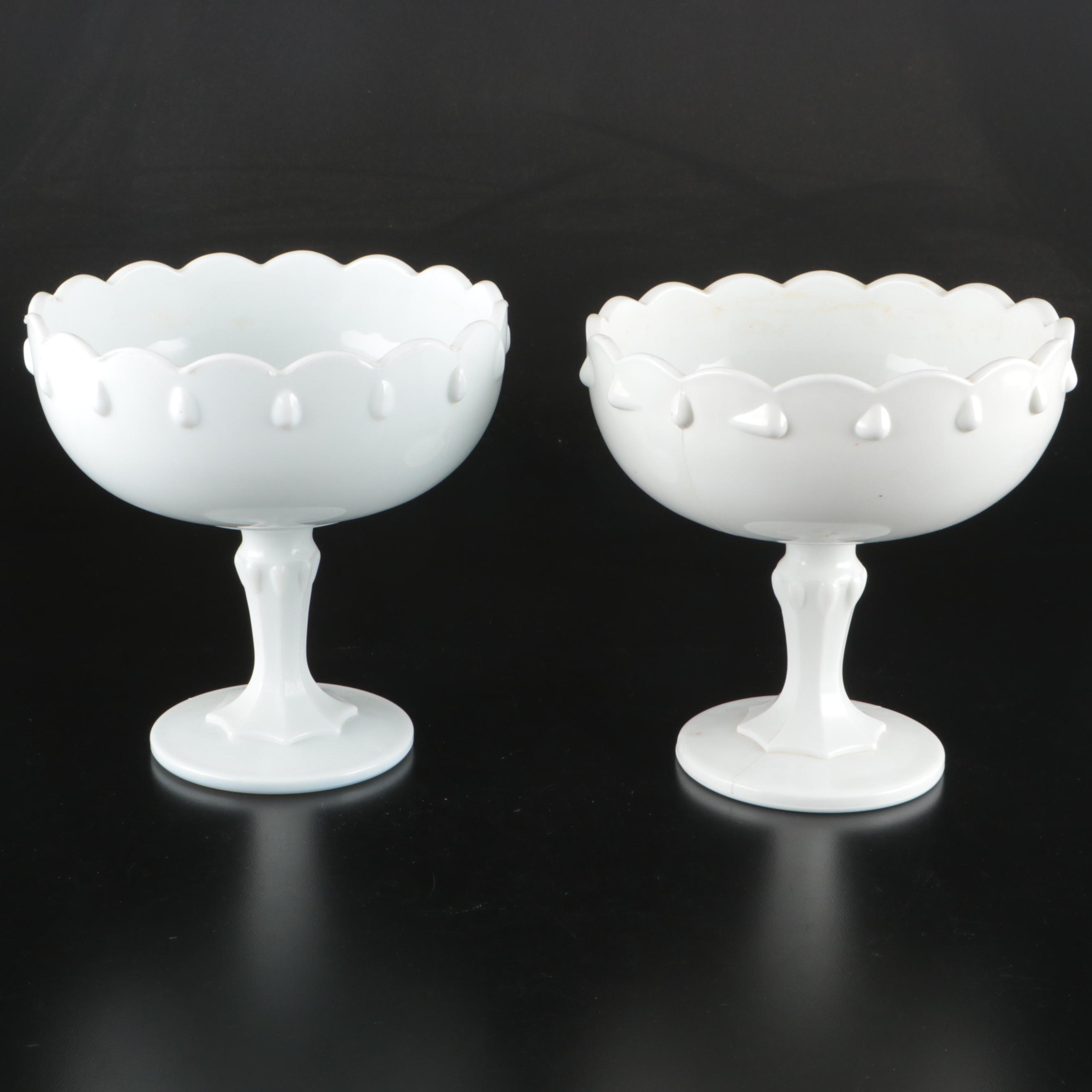 Indiana Glass Teardrop Garland Compotes with Other Milk Glass Tableware