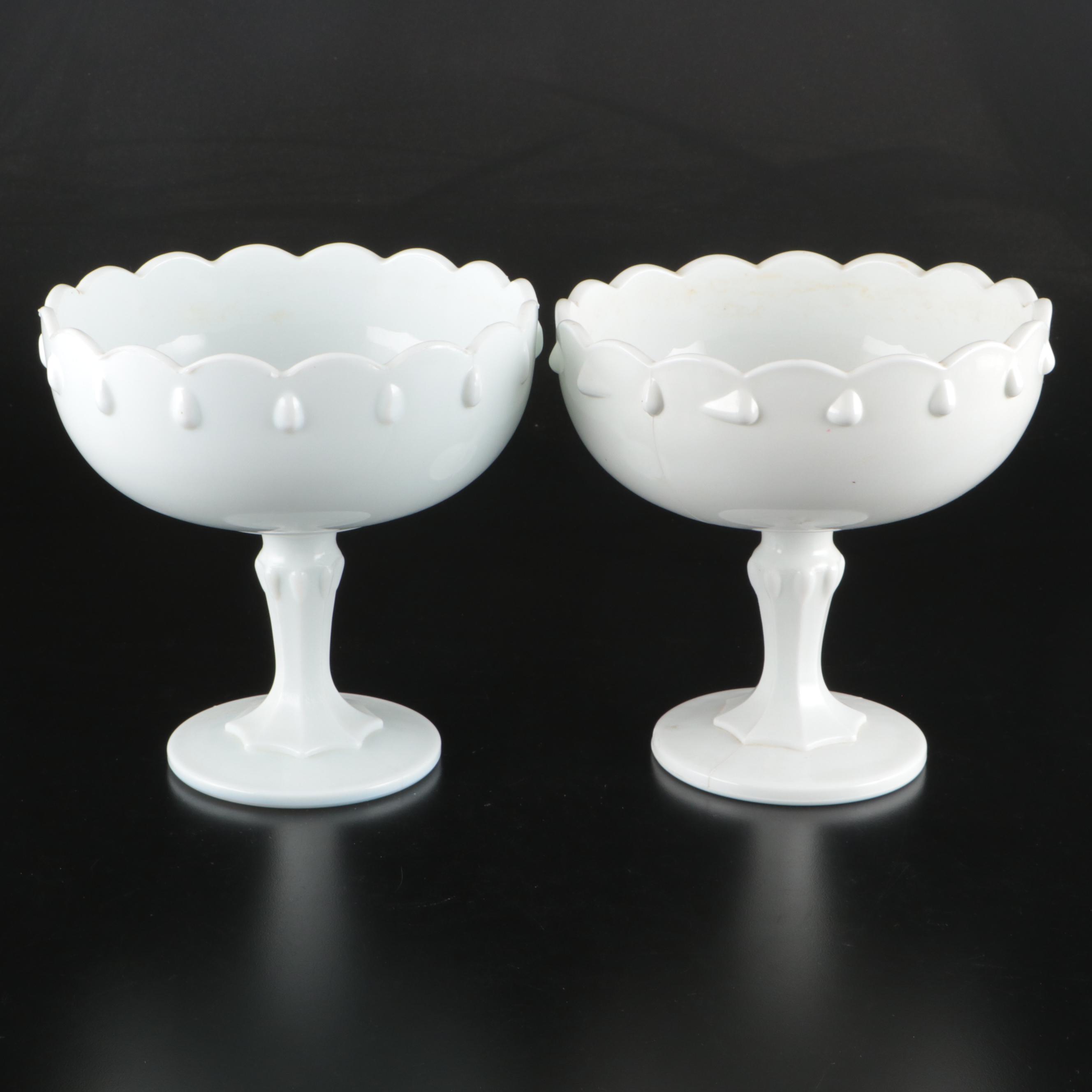 Indiana Glass Teardrop Garland Compotes with Other Milk Glass Tableware