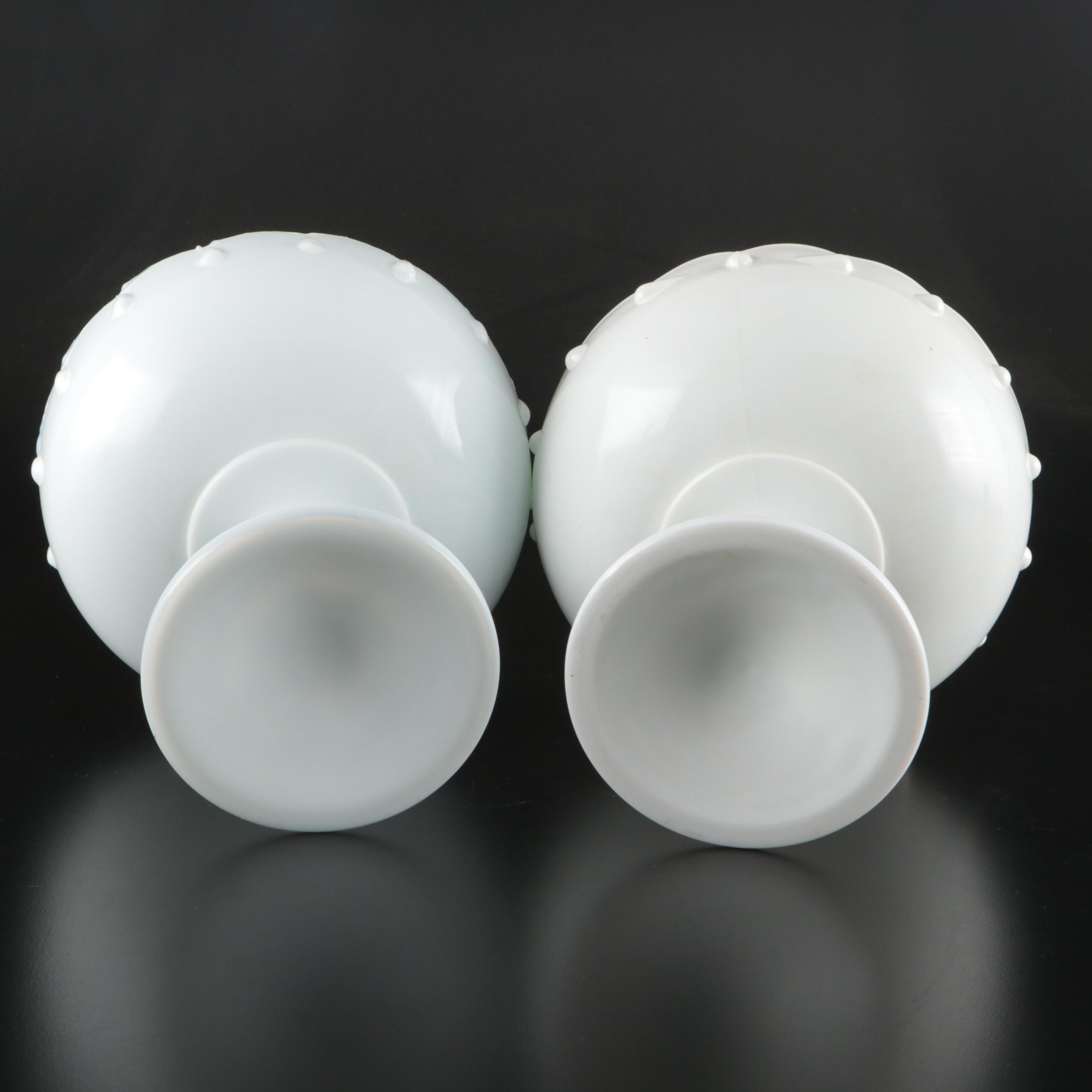 Indiana Glass Teardrop Garland Compotes with Other Milk Glass Tableware