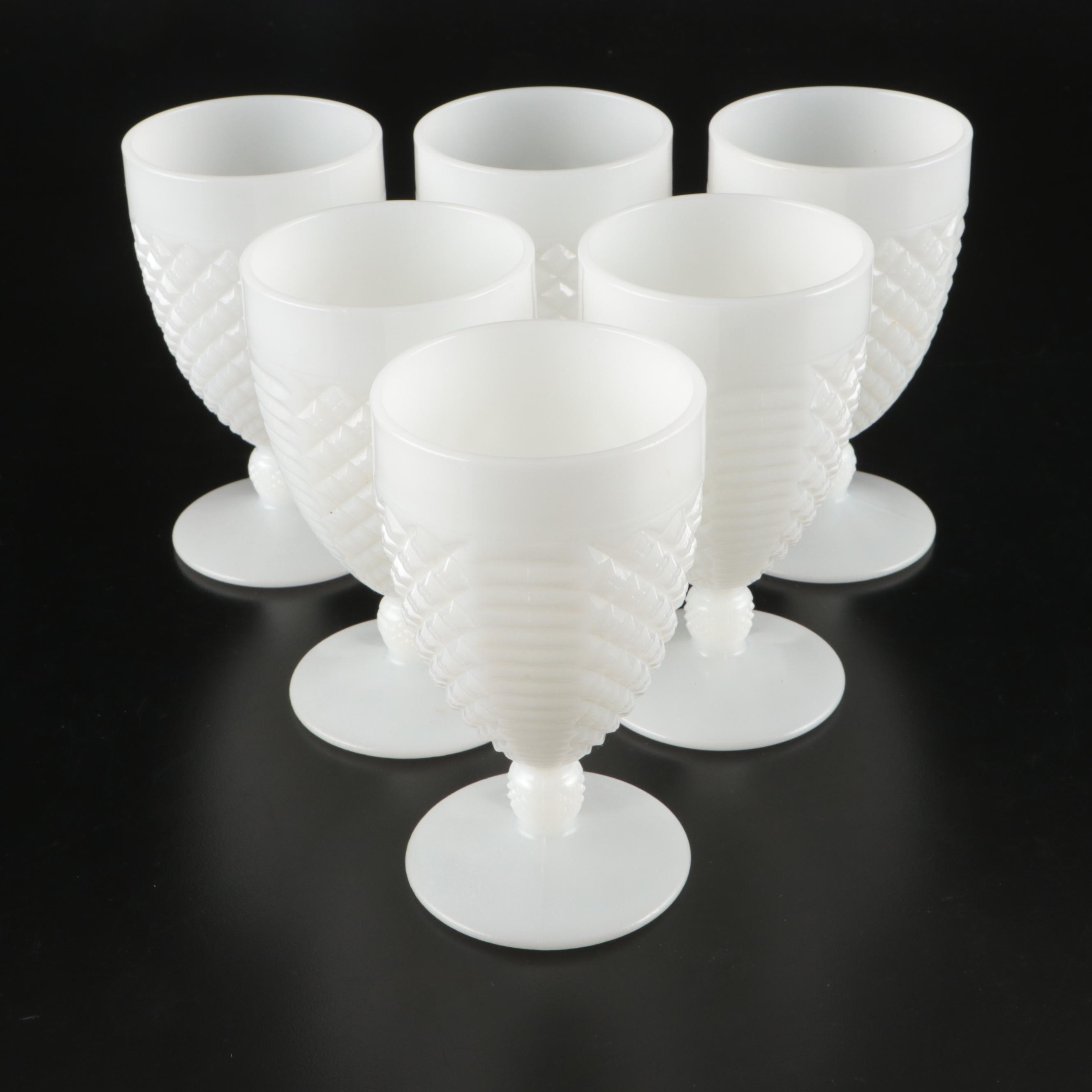 Indiana Glass Teardrop Garland Compotes with Other Milk Glass Tableware