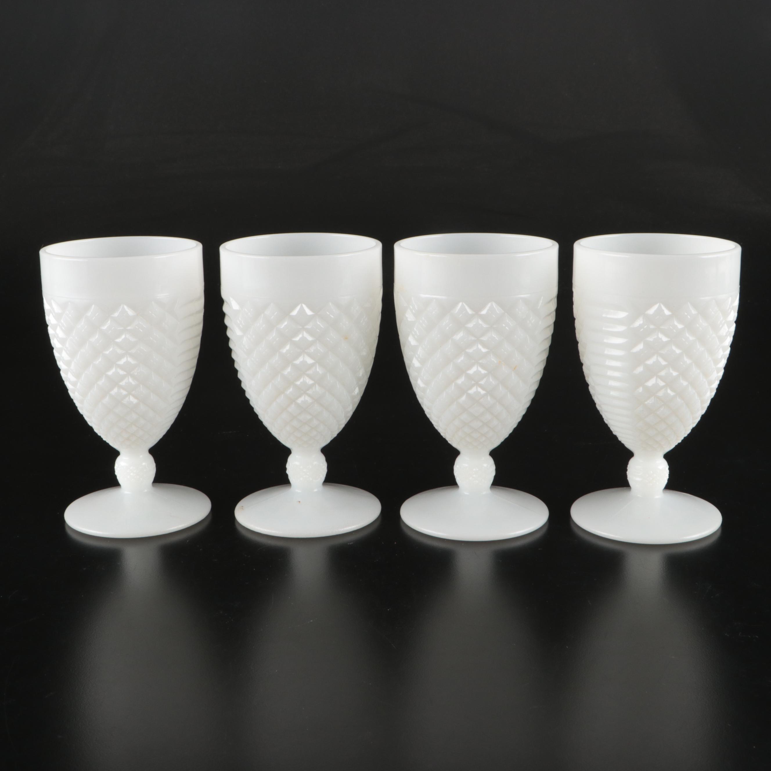 Indiana Glass Teardrop Garland Compotes with Other Milk Glass Tableware