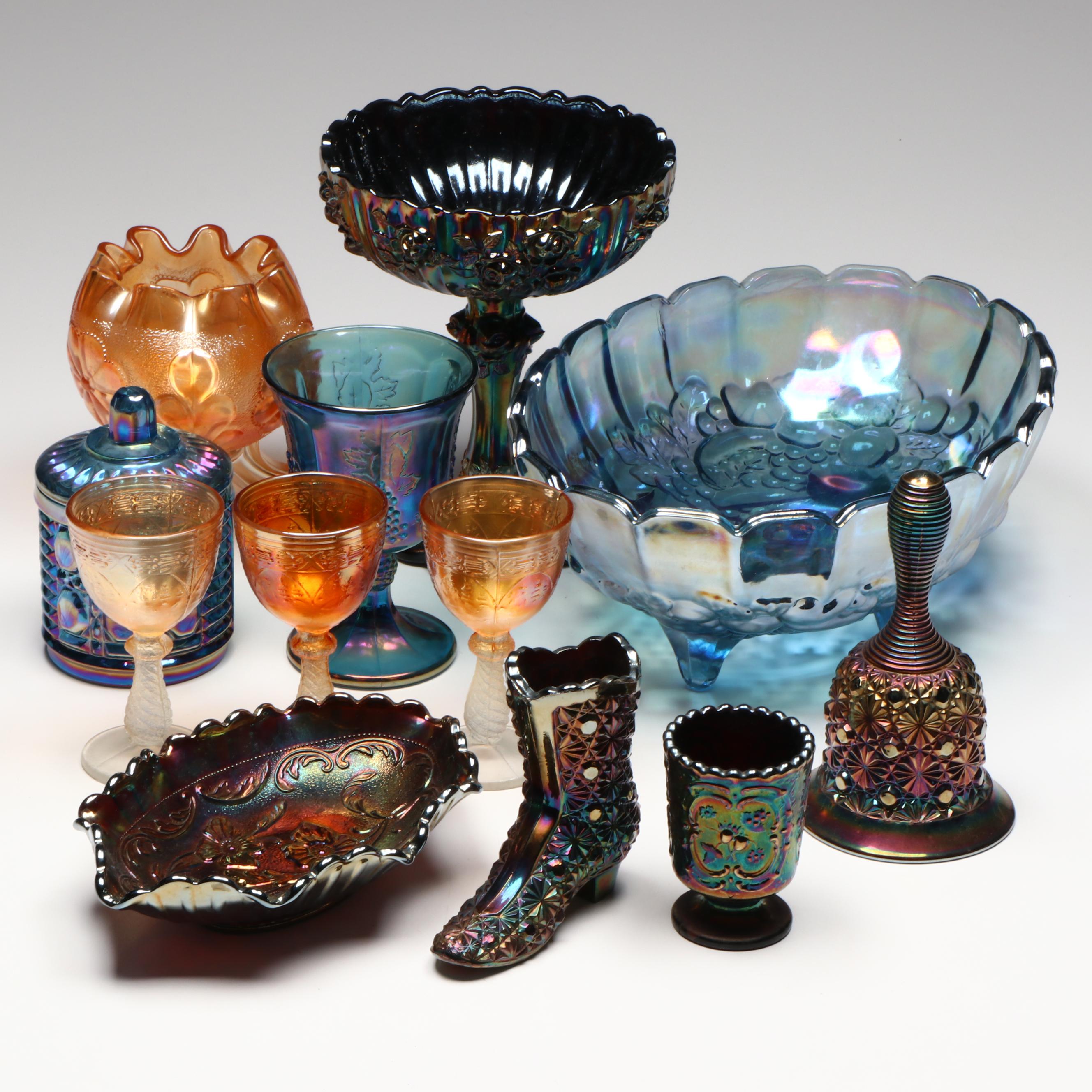 Indiana Glass with Fenton and Other Iridescent Carnival Glass Tableware