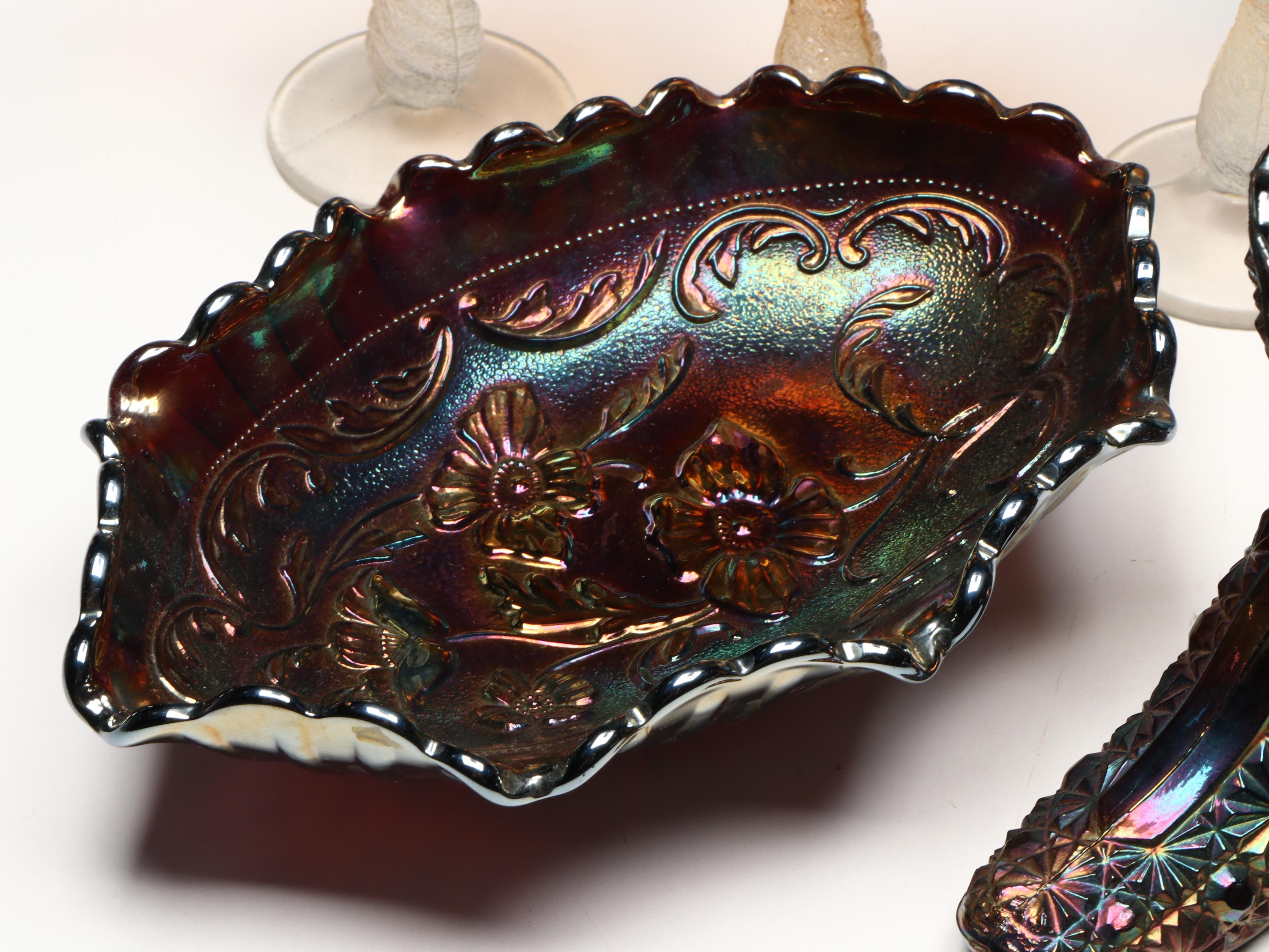 Indiana Glass with Fenton and Other Iridescent Carnival Glass Tableware